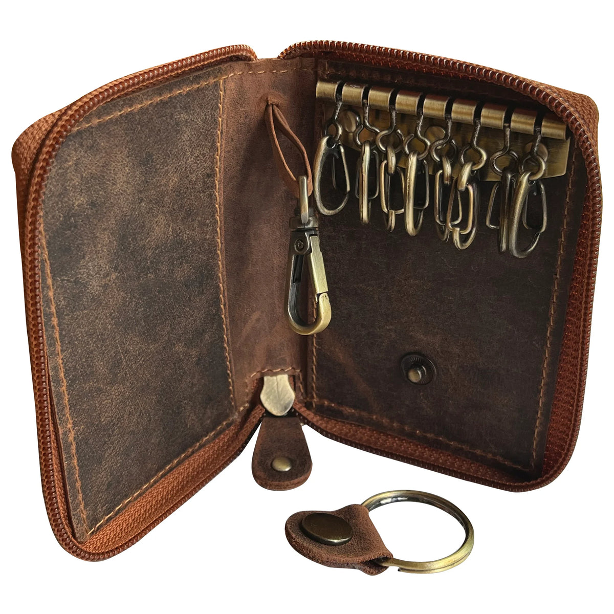  RUSTIC TOWN Leather Key Case Holder - Zippered Key Organizer  Wallet with 8 Hooks for Keys, Cash, and Card - Gift for Men and Women  (Brown) : Clothing, Shoes & Jewelry
