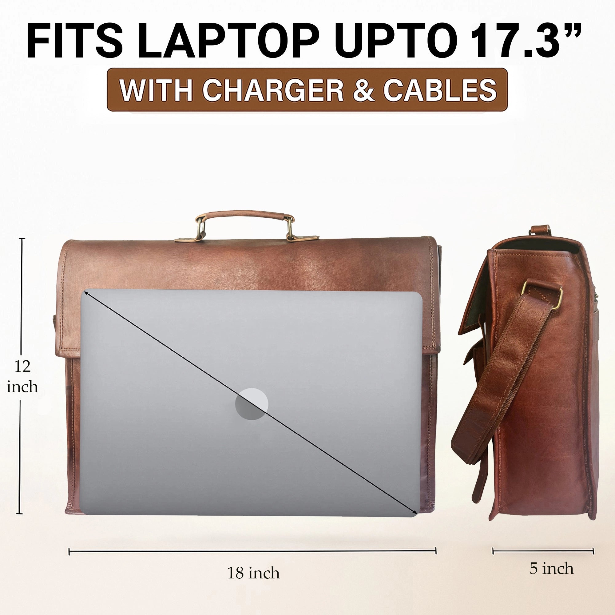 18" Leather Satchel Laptop Messenger Bag