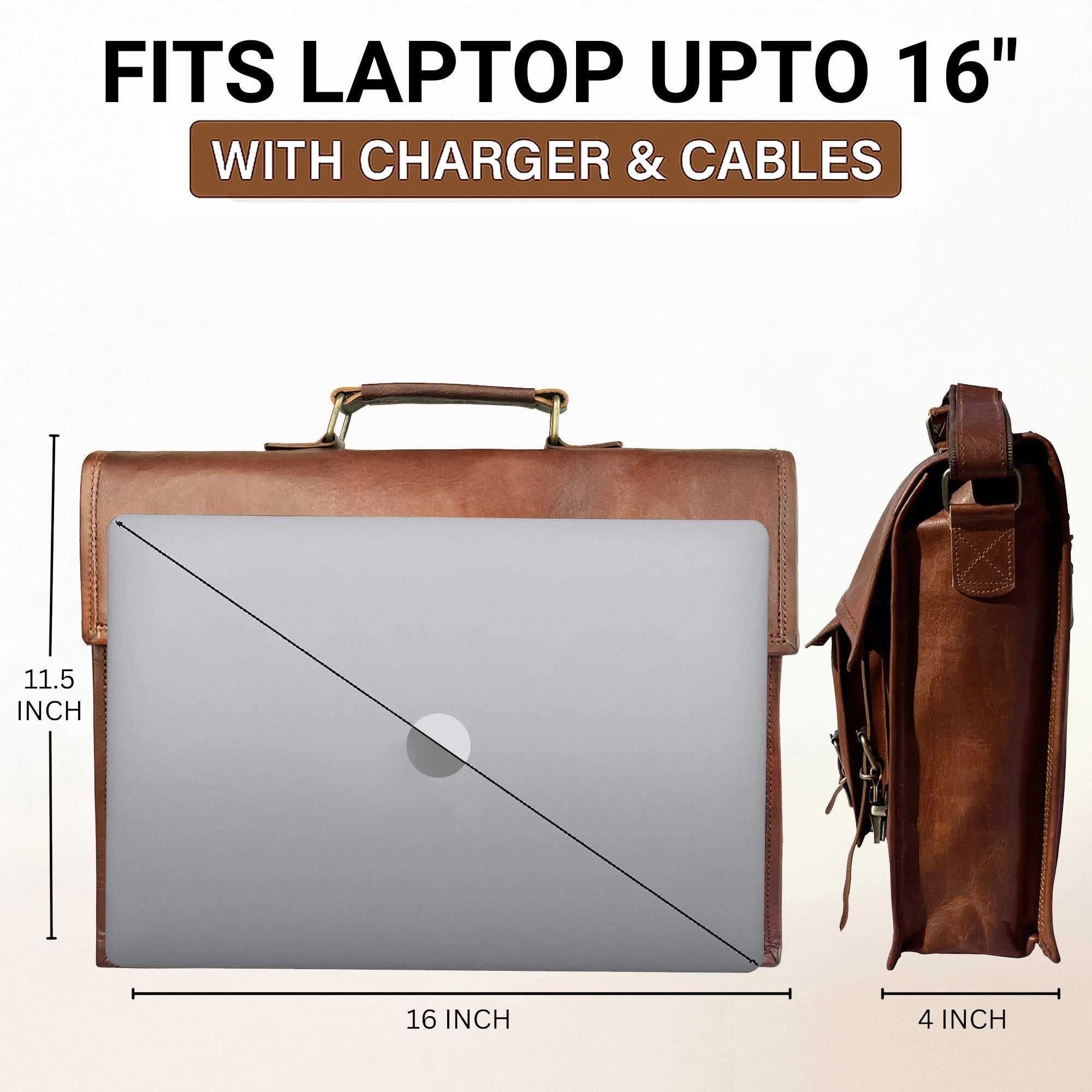 Beast 16" Leather Briefcase Classic Laptop Messenger Bag