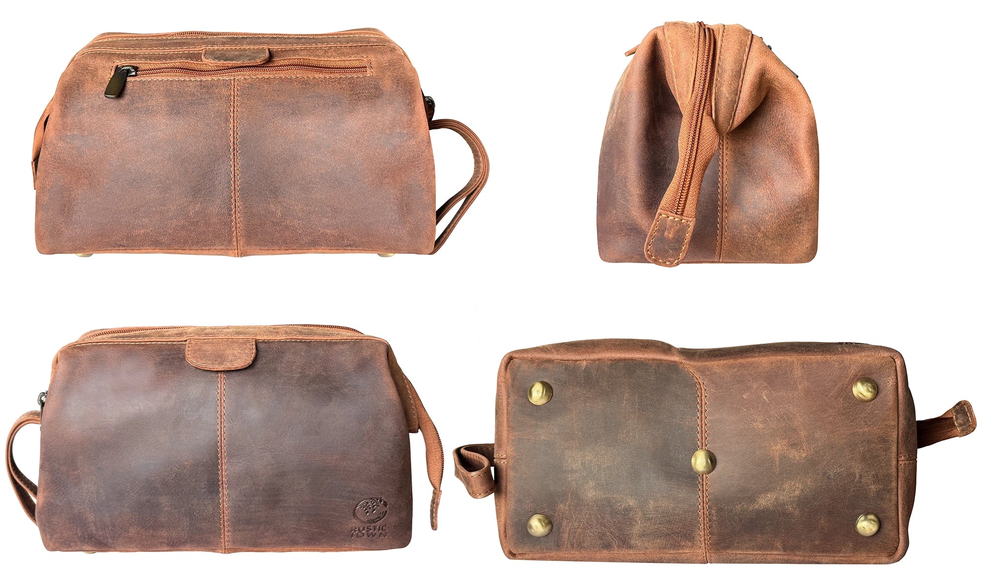 Megan Full-Grain Leather Toiletry Bag - Metal-Frame Large Dopp Kit