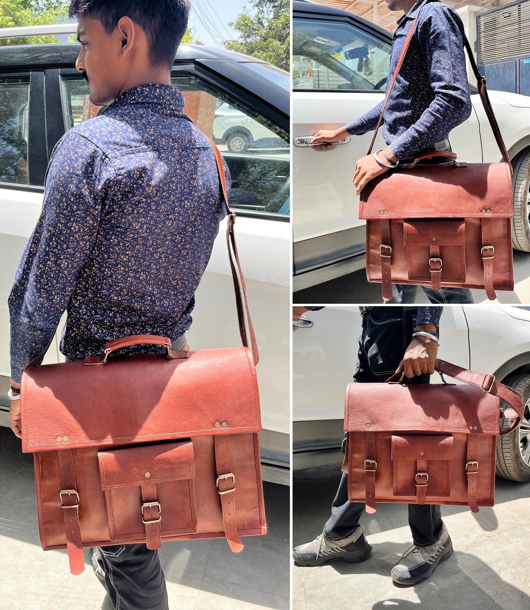 Beast 16" Leather Briefcase Classic Laptop Messenger Bag