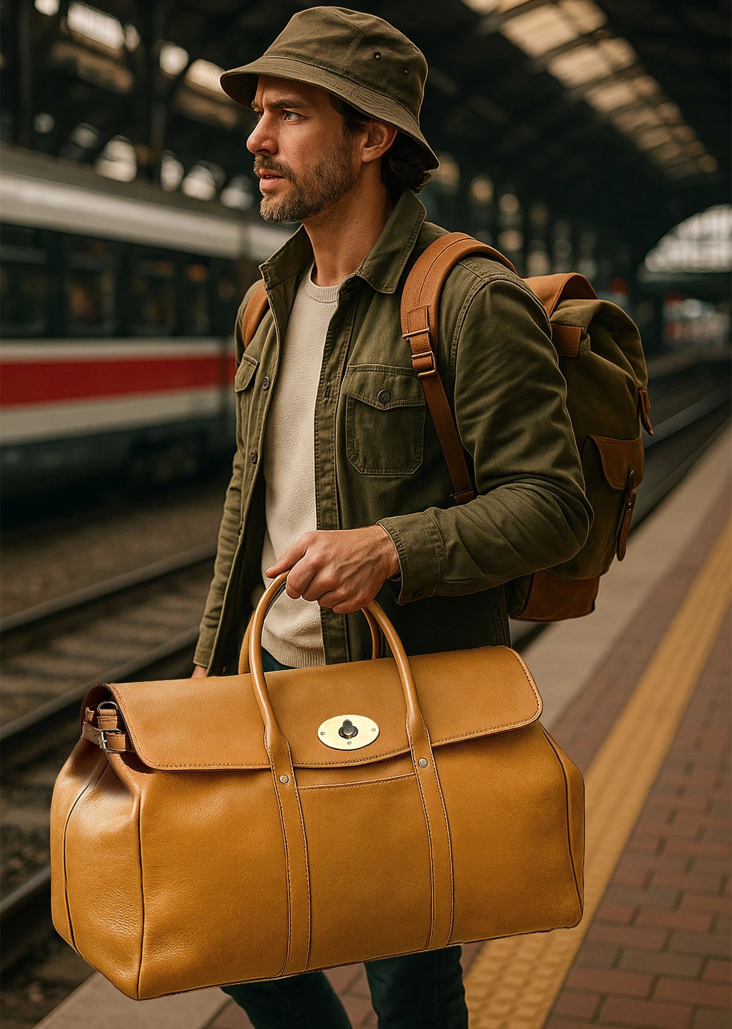 Leather Duffle Bag for Men : Premium Weekender Travel Carry-on
