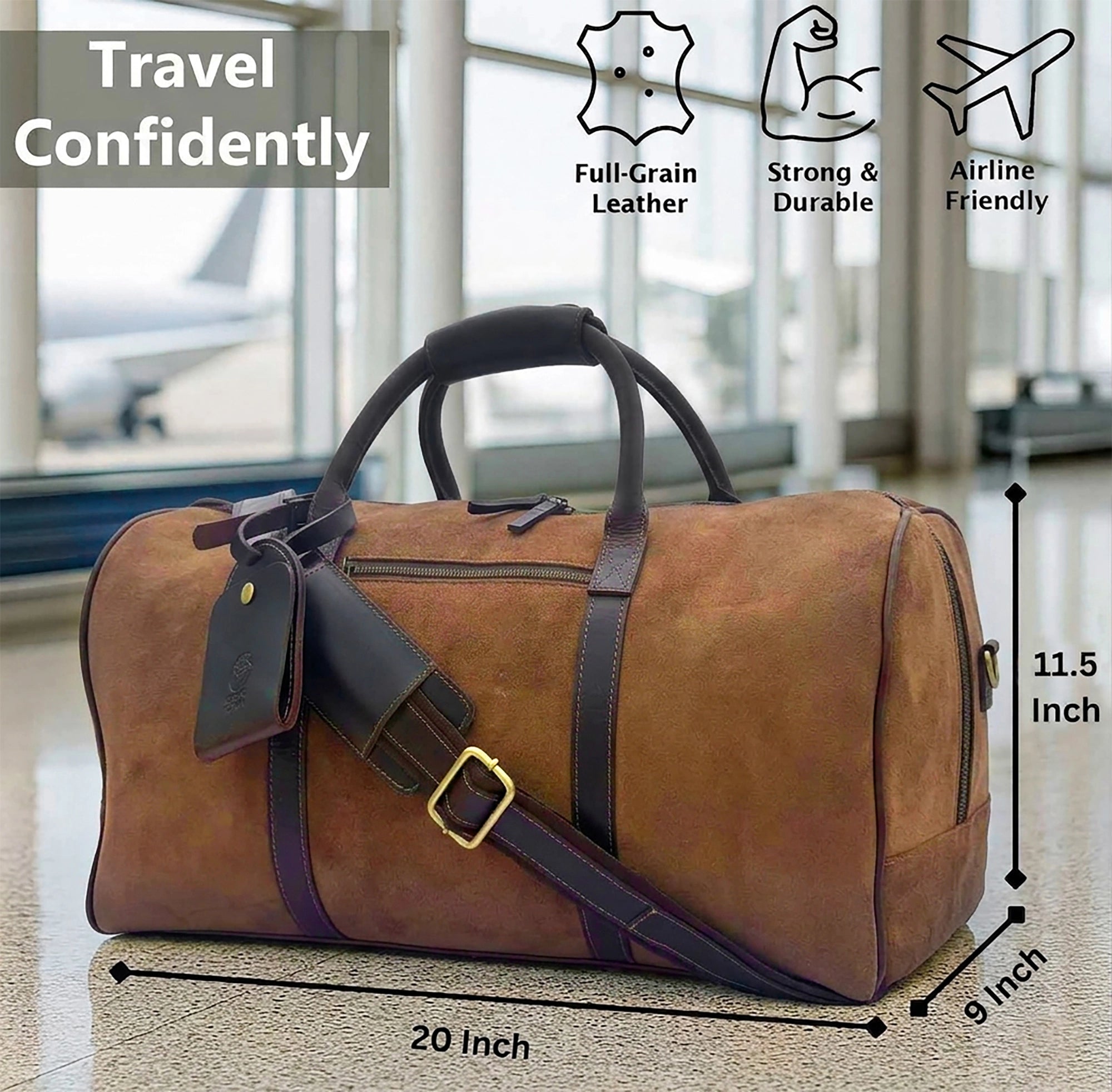 Suede Duffle Bag for Men - Carry-On Leather Weekender Bag