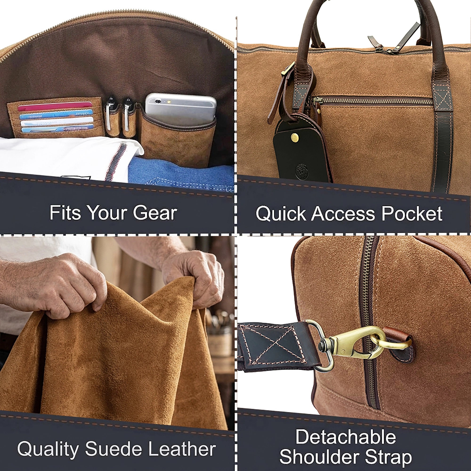 Suede Duffle Bag for Men - Carry-On Leather Weekender Bag