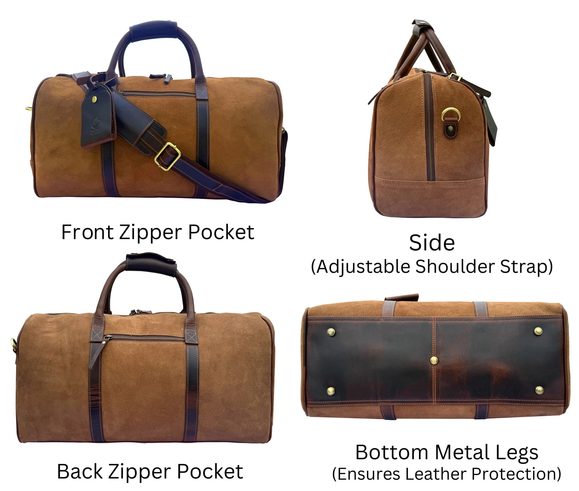 Suede Duffle Bag for Men - Carry-On Leather Weekender Bag