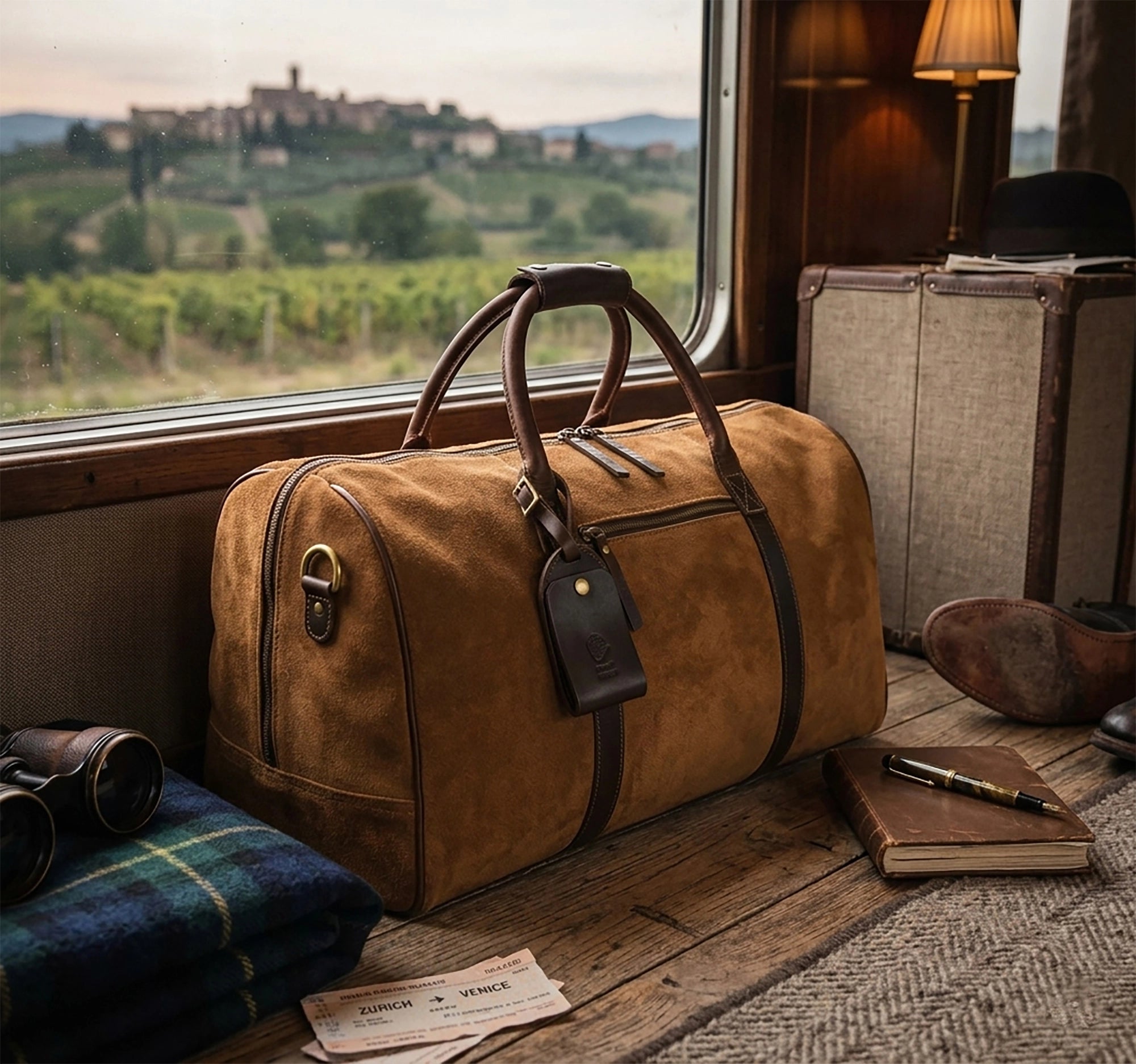 Suede Duffle Bag for Men - Carry-On Leather Weekender Bag