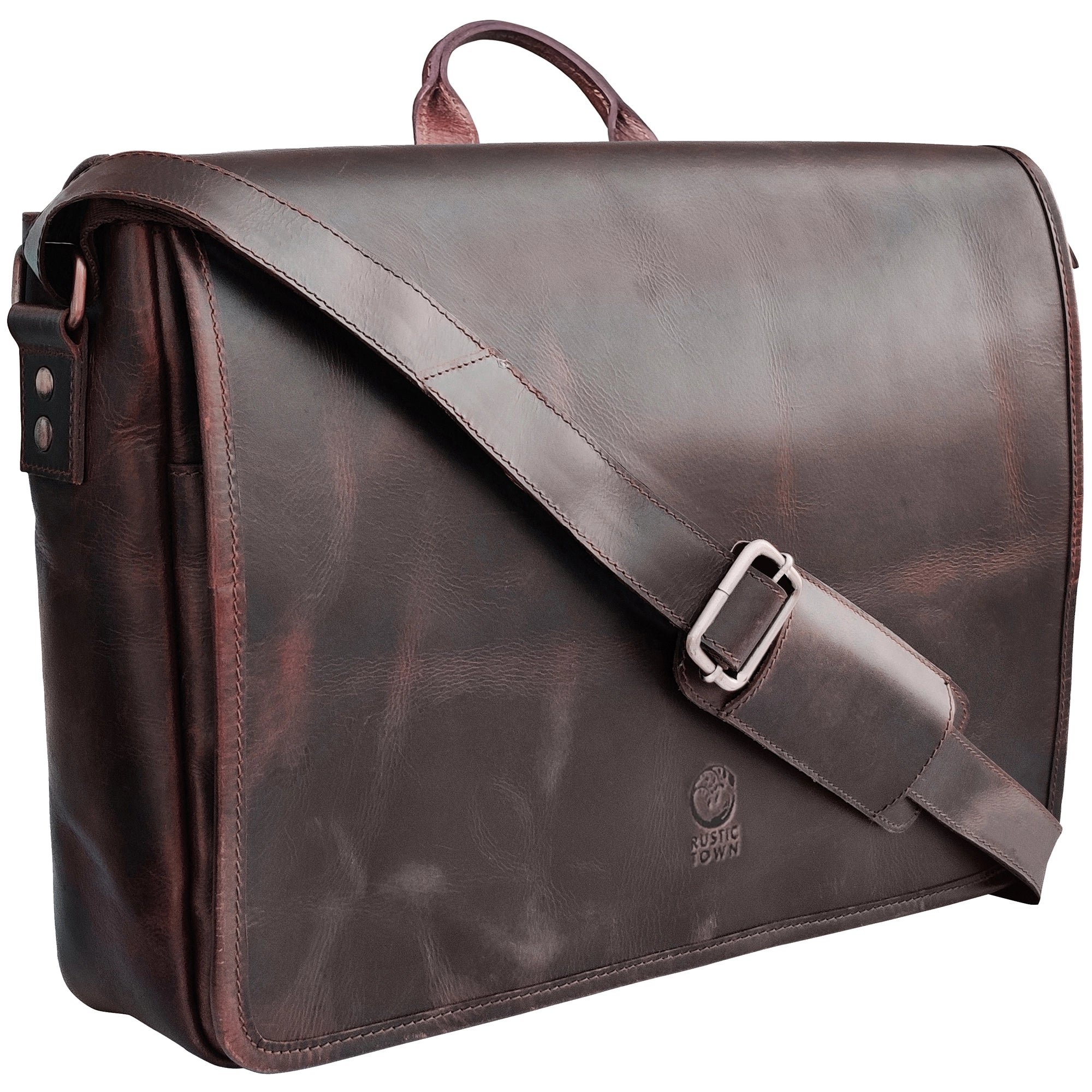 Leather Laptop Messenger Bag – Office Satchel Travel Crossbody for Men
