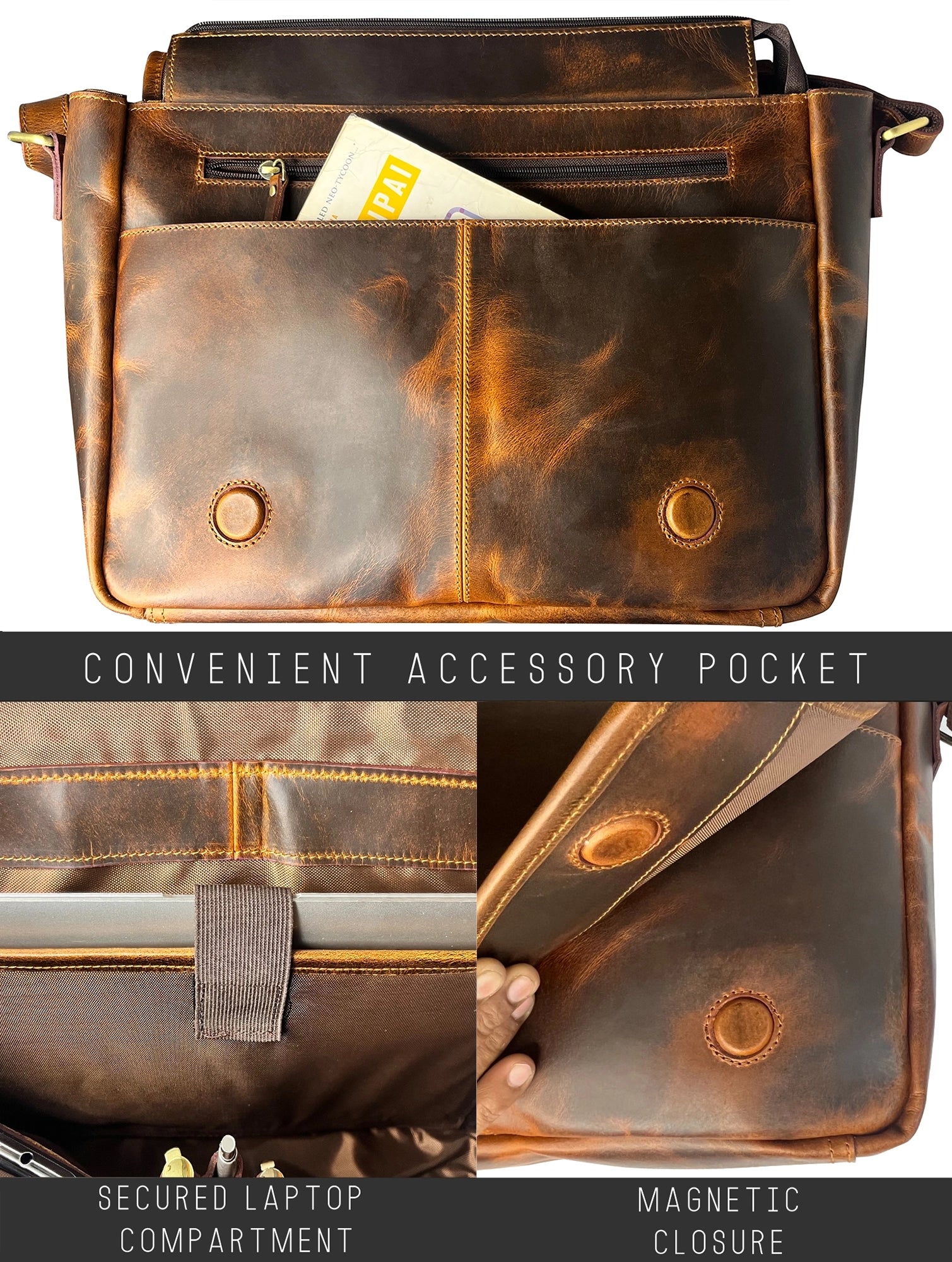 Leather Messenger Bag for Men – Laptop Satchel for Office & Travel