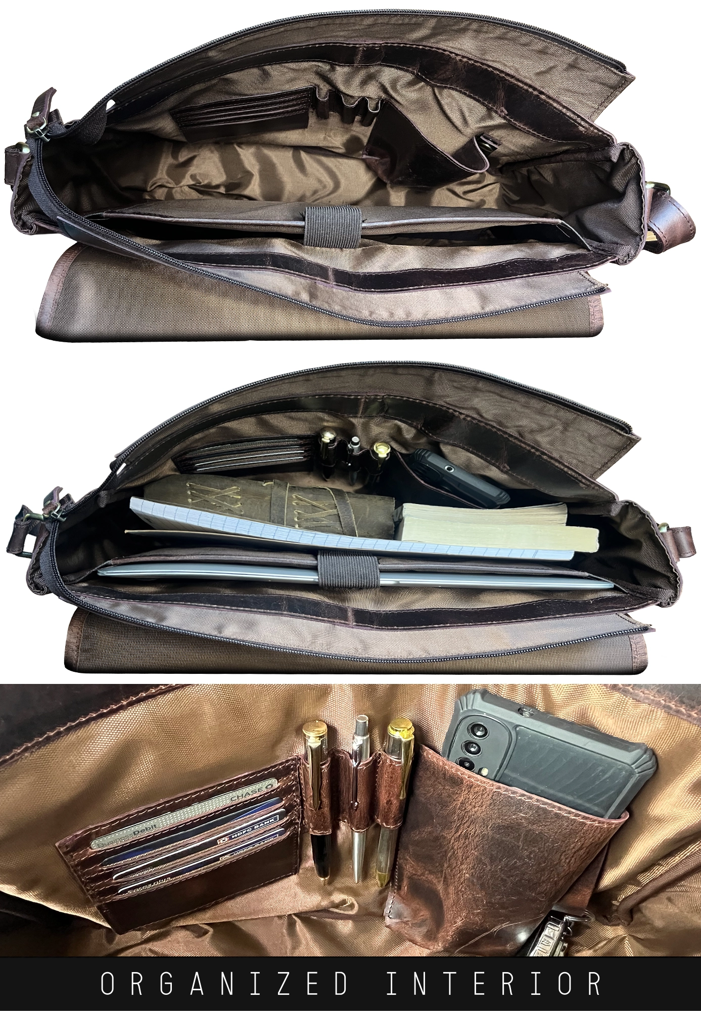 Leather Laptop Messenger Bag – Office Satchel Travel Crossbody for Men