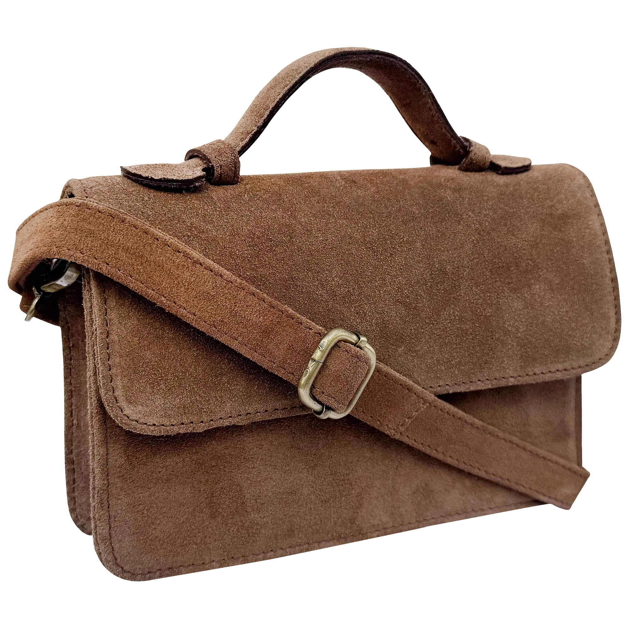 Suede Leather Crossbody Bag - Shoulder Saddle Purse for Women