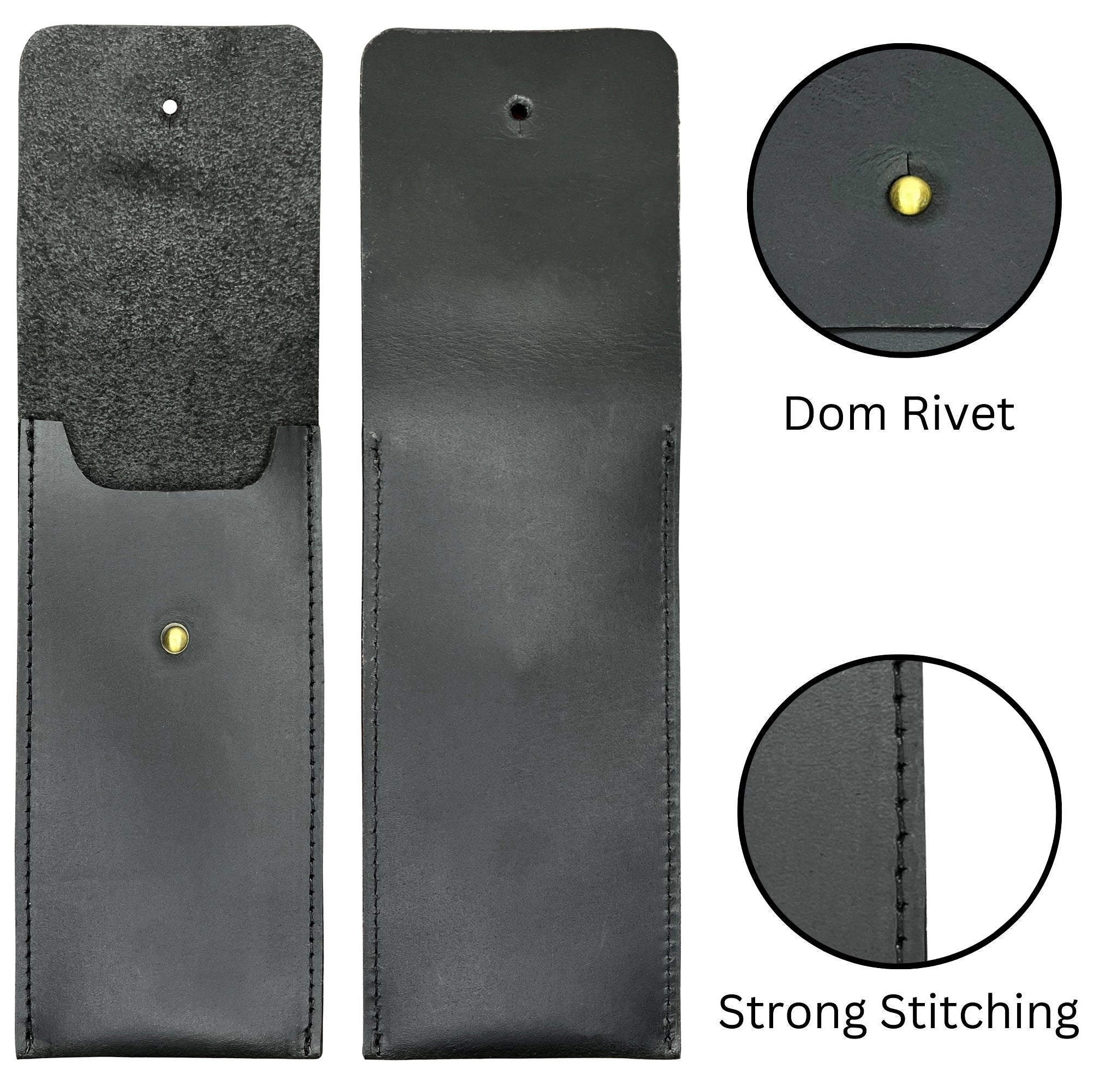 Leather Pen Case - Handmade Pen Protective Sleeve Cover (Black)