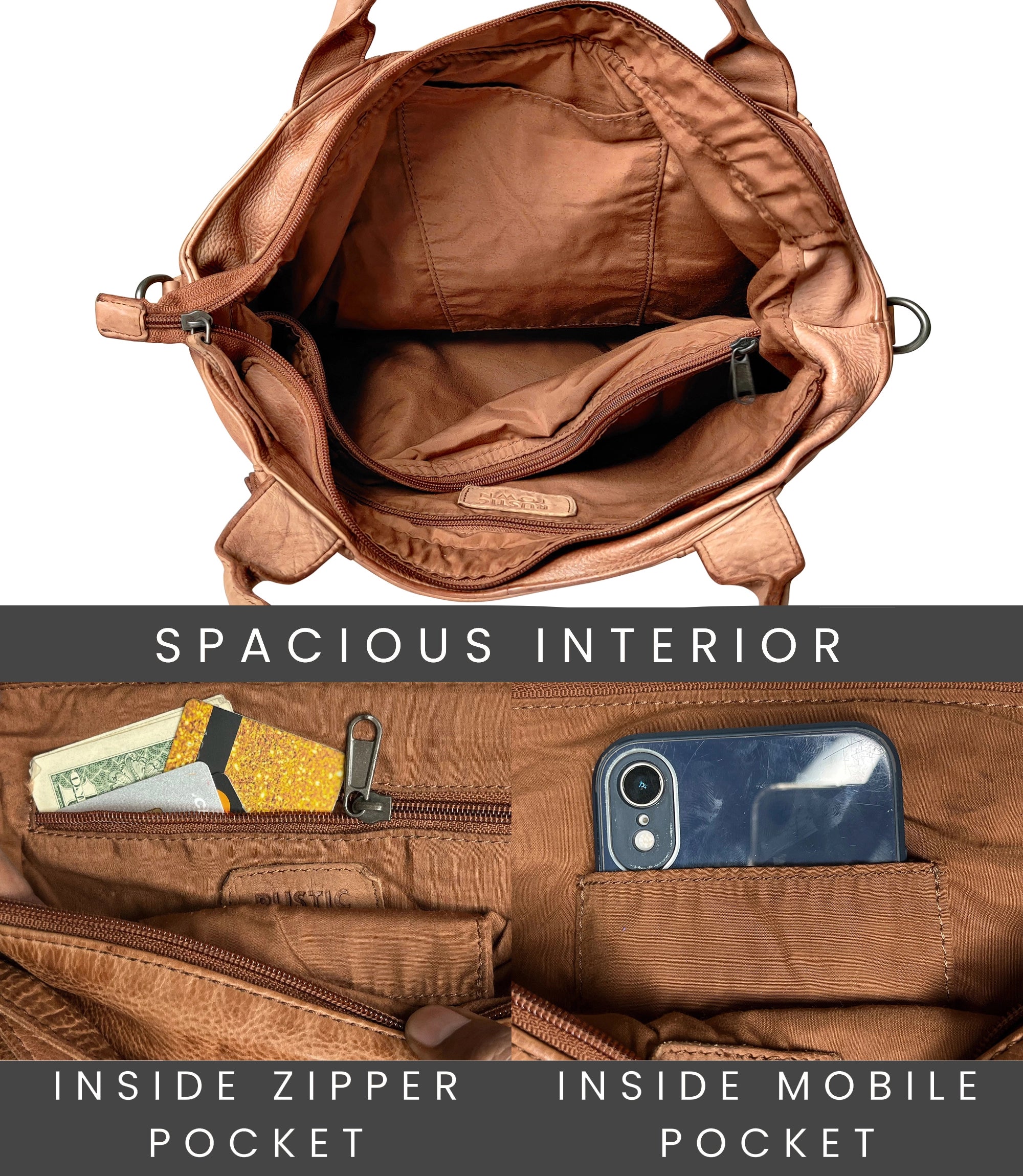 Leather Tote Bag for Women, Cognac