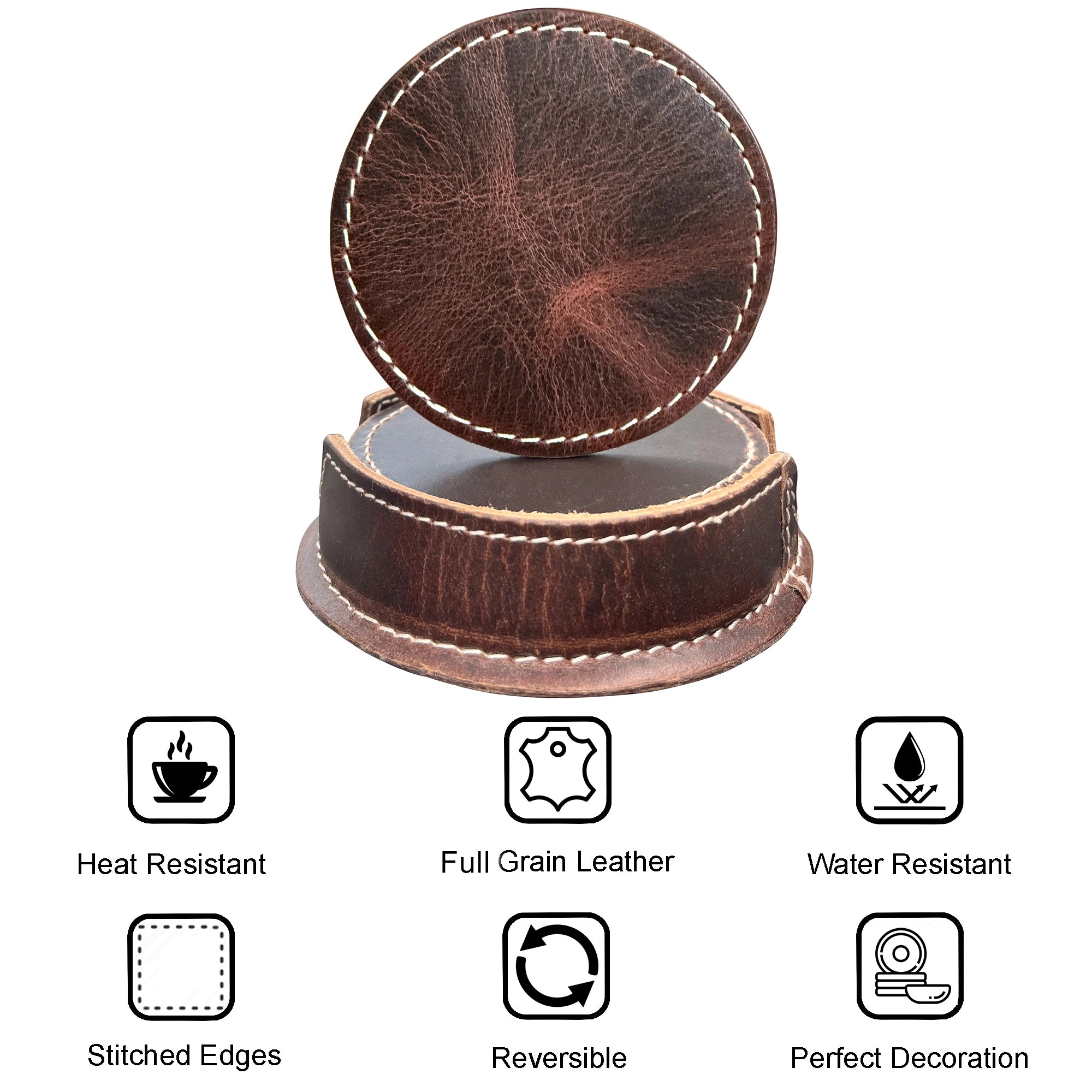 Leather Coasters for Drinks - Handmade Cup Coaster Set