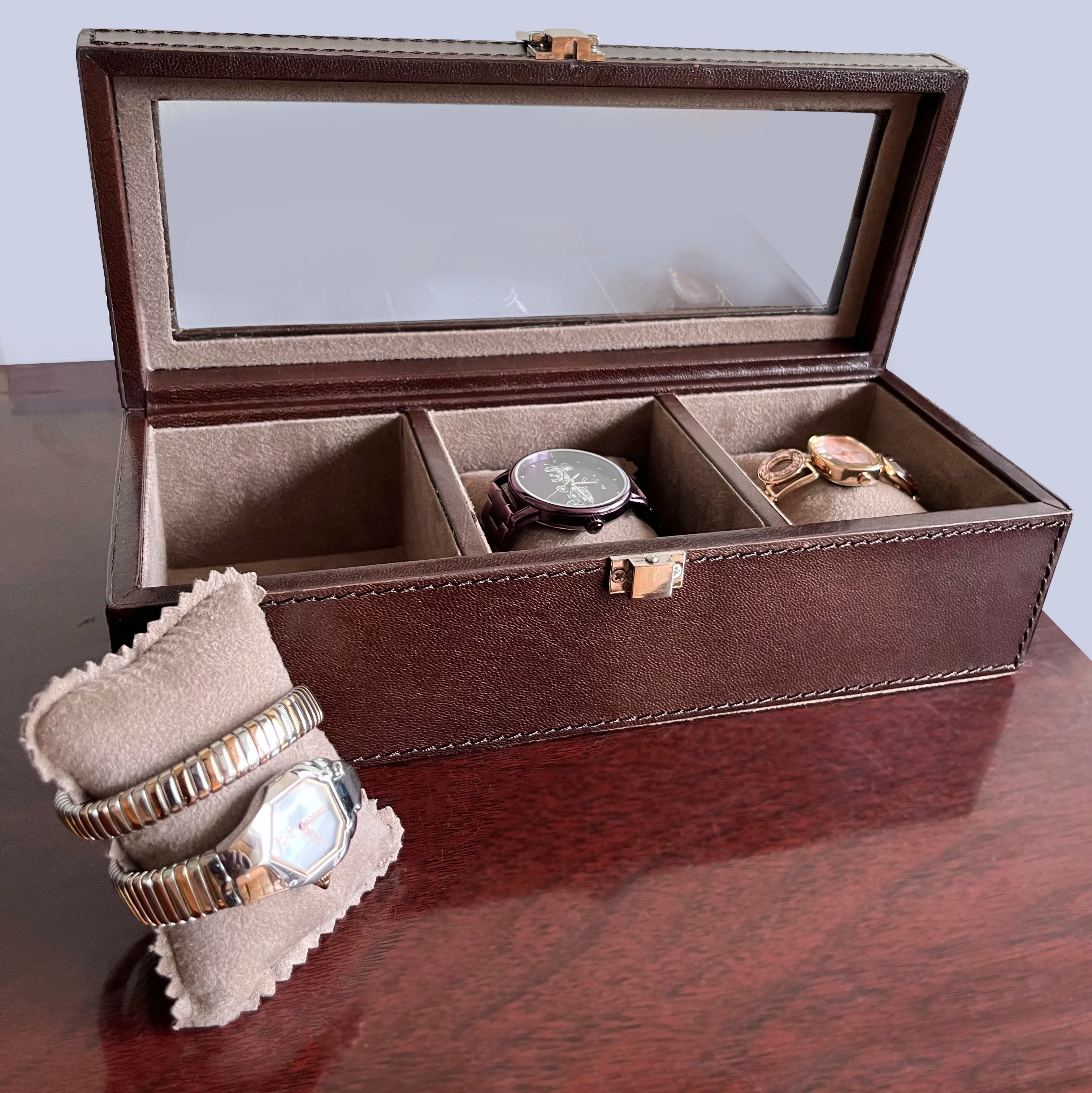 Elite Leather Watch Case - 3 Slots (Brown)