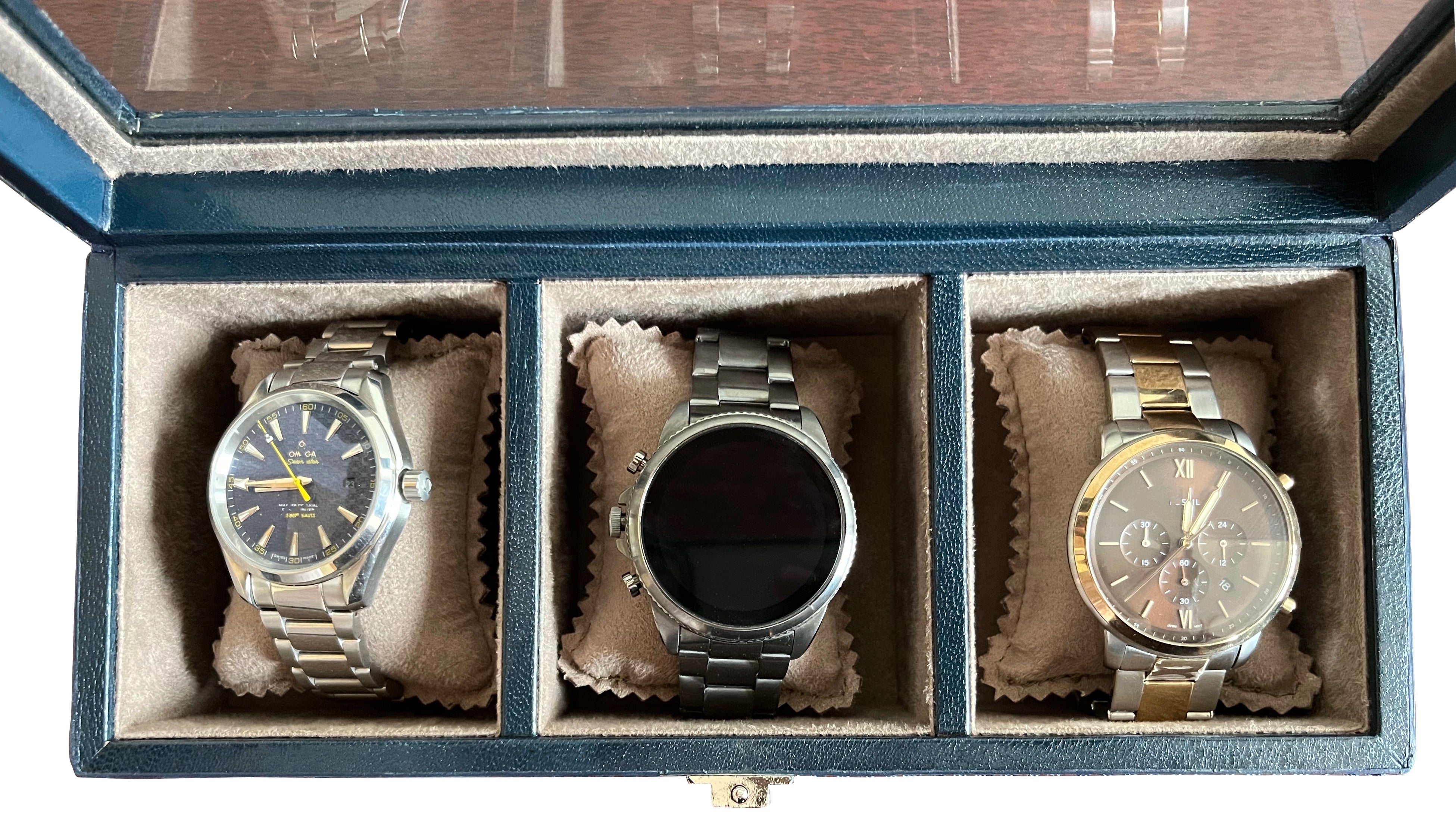 Elite Leather Watch Case - 3 Slots (Blue)