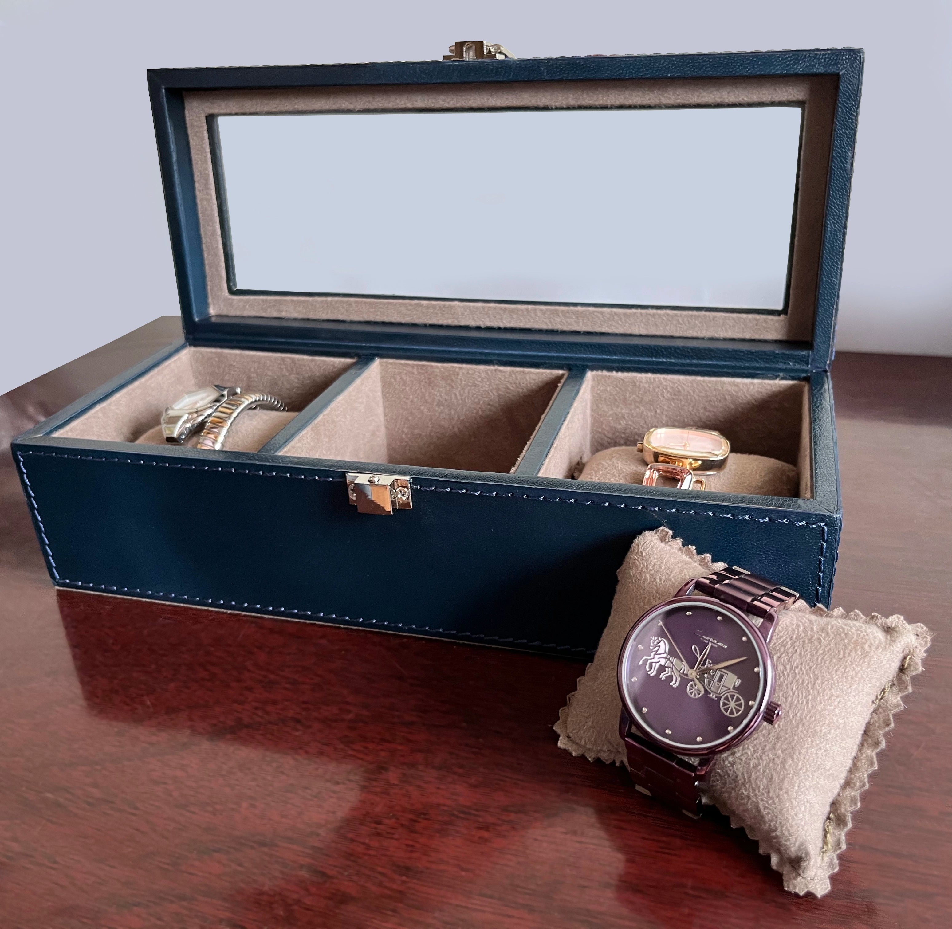 Elite Leather Watch Case - 3 Slots (Blue)