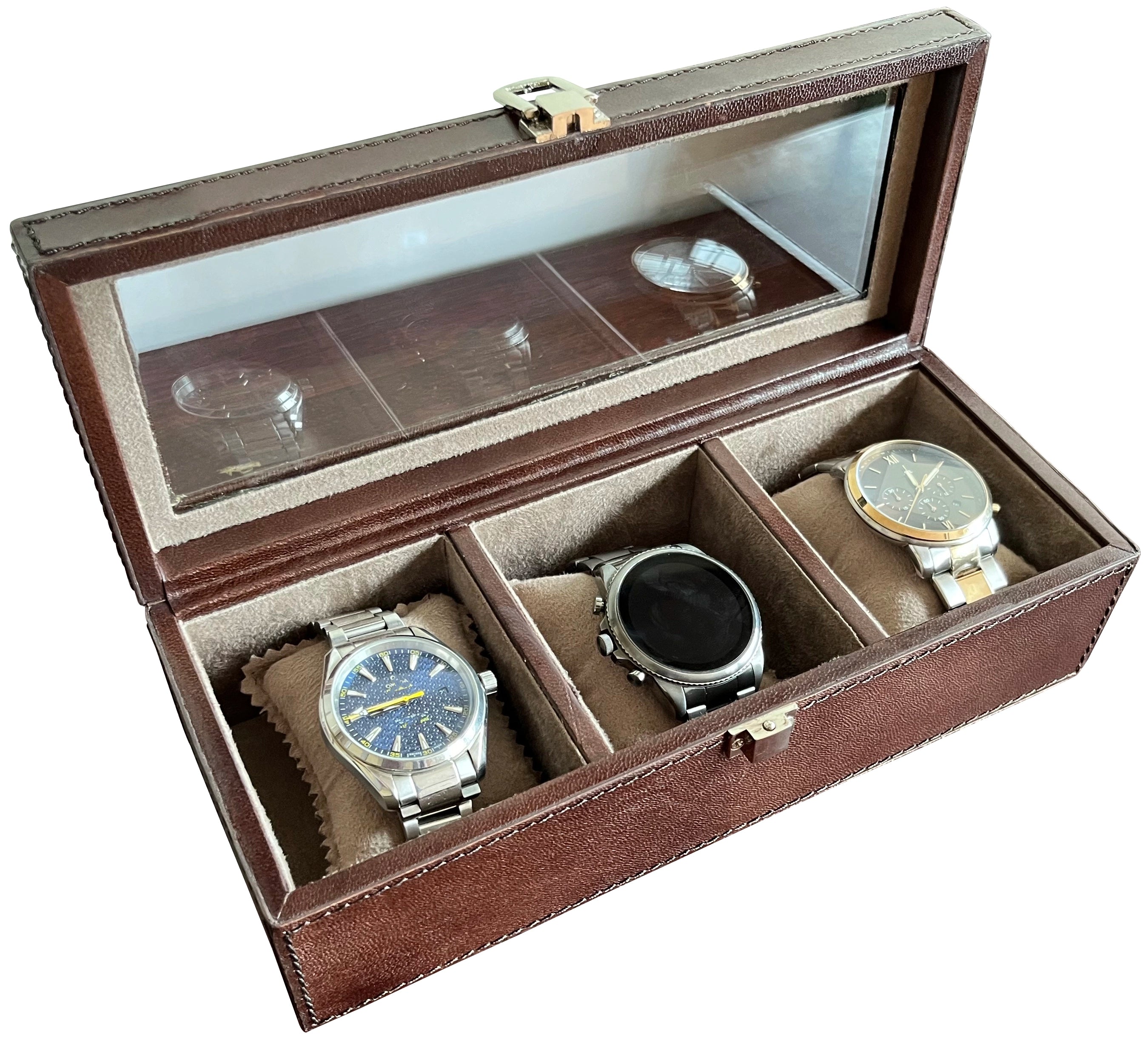Elite Leather Watch Case - 3 Slots (Brown)