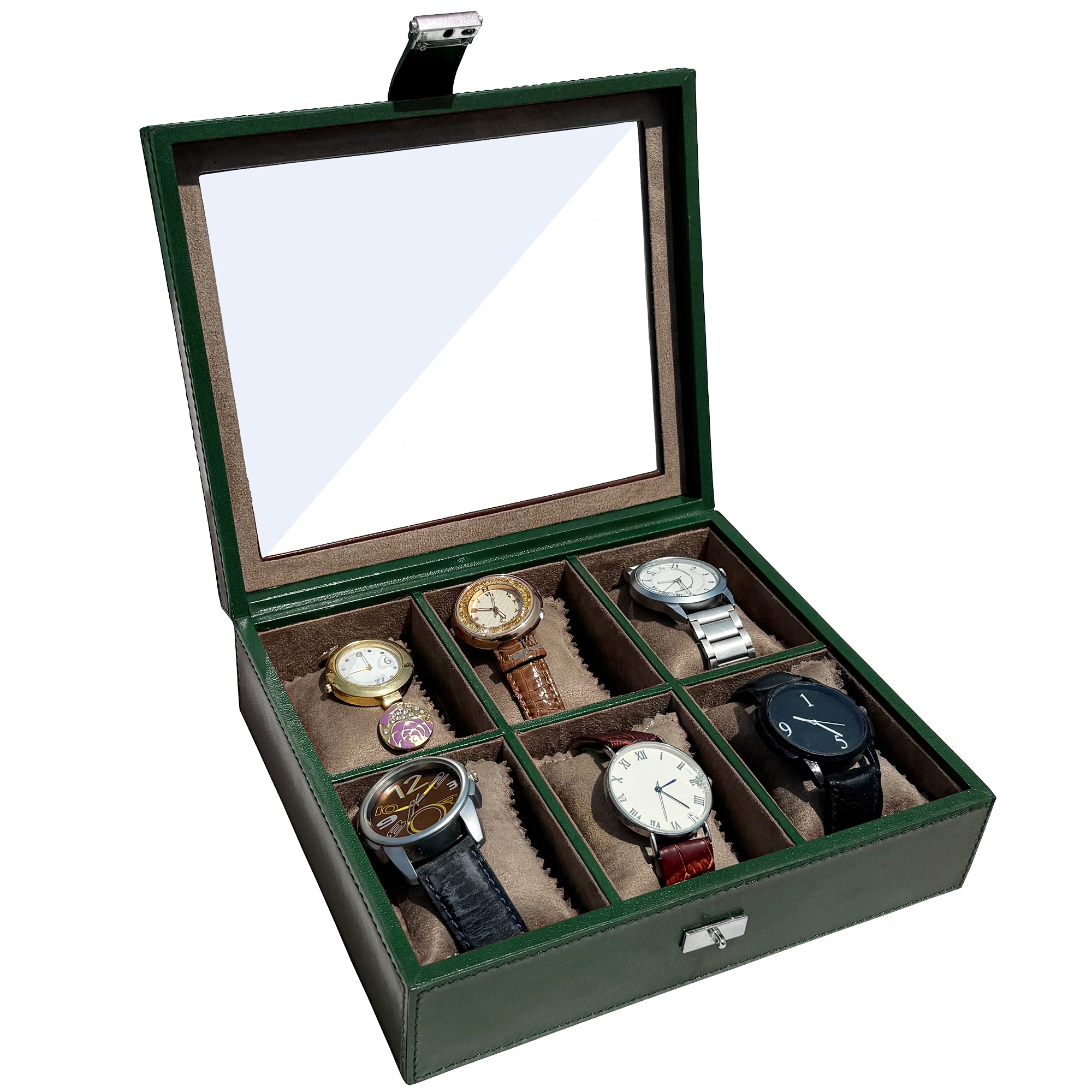 Prestige Leather Watch Case with Soft Pillows - 6-Slot Full-Grain Display Box