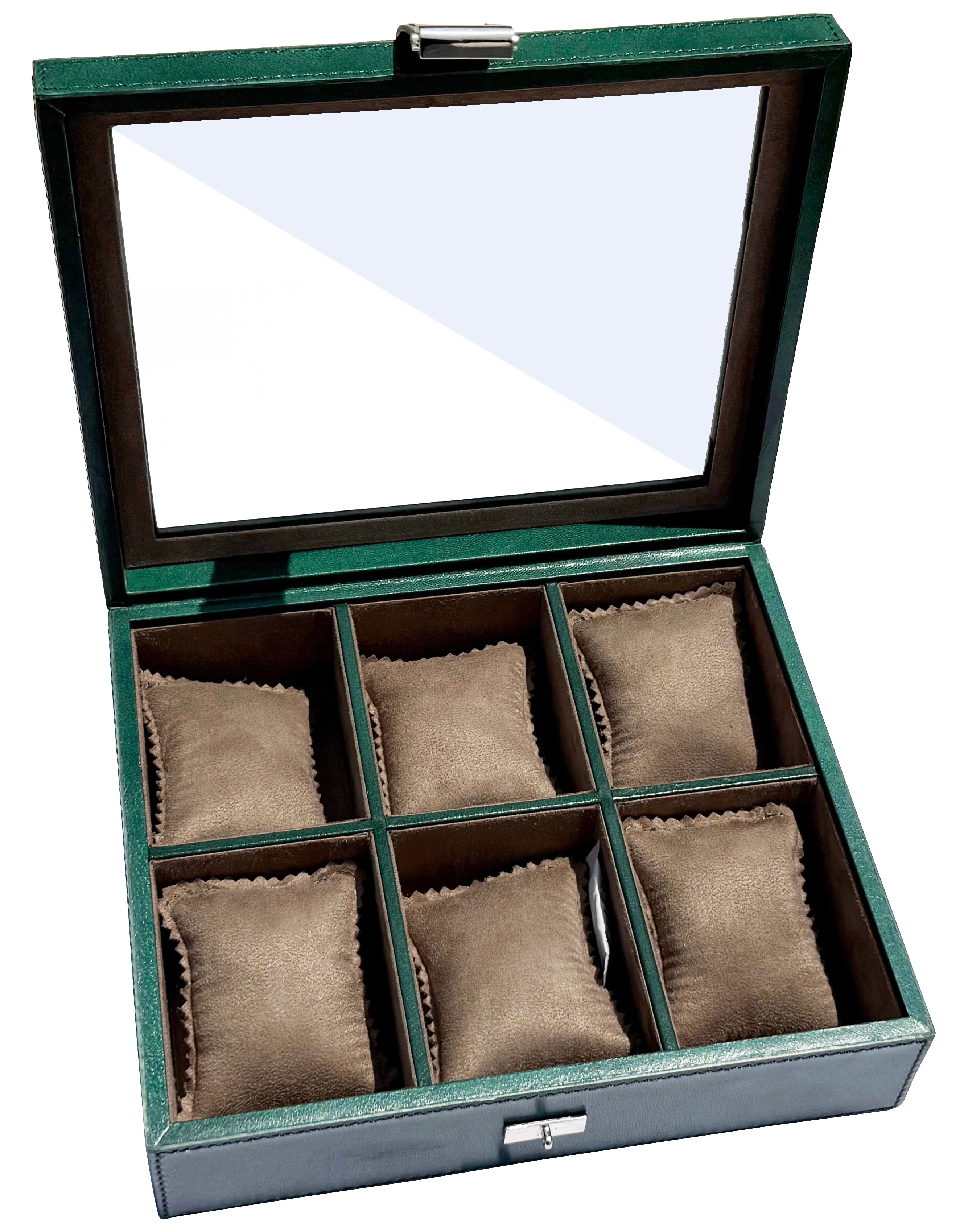 Prestige Leather Watch Case with Soft Pillows - 6-Slot Full-Grain Display Box
