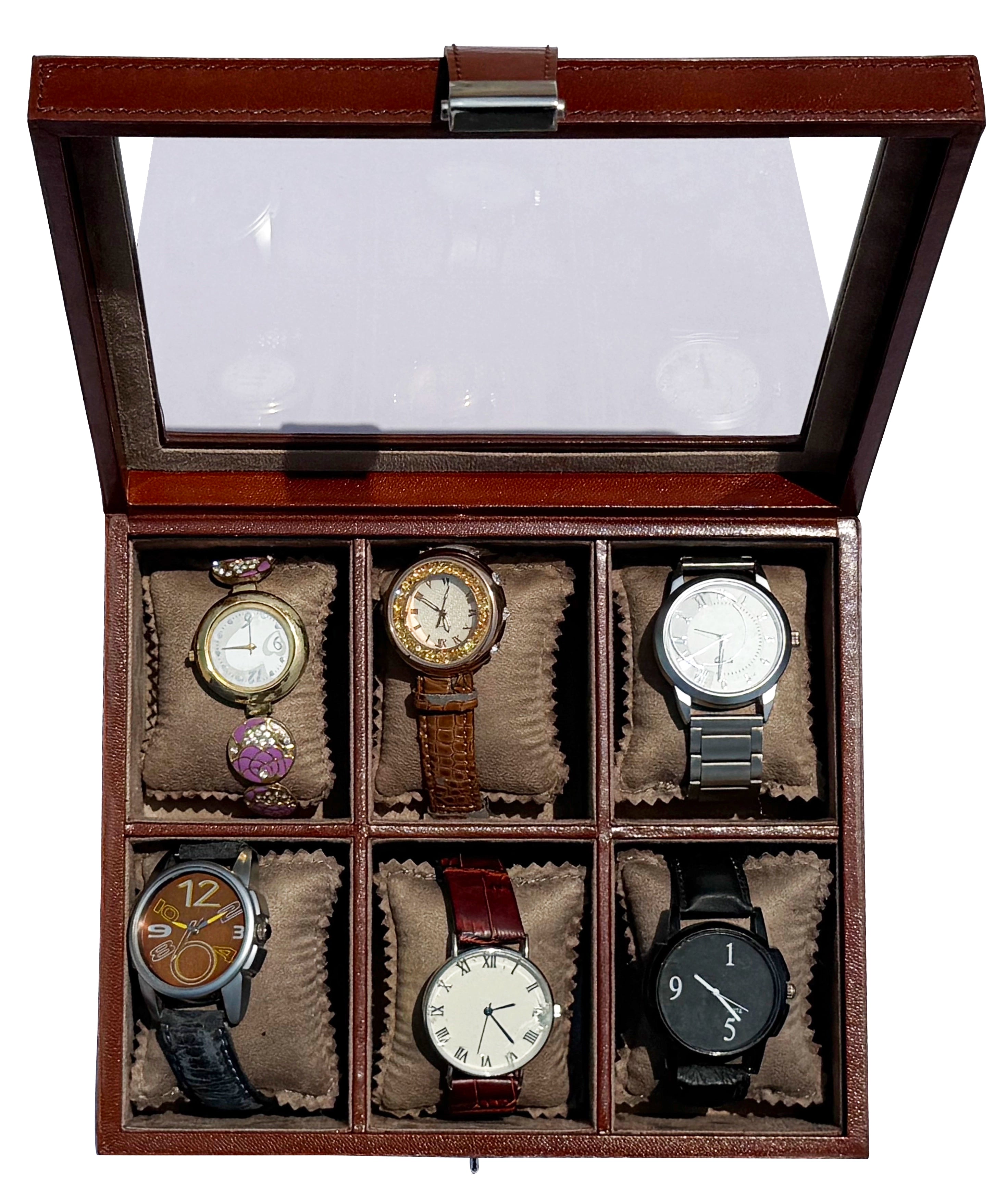 Prestige Leather Watch Case - 6-Slot Full-Grain Luxury Display Box