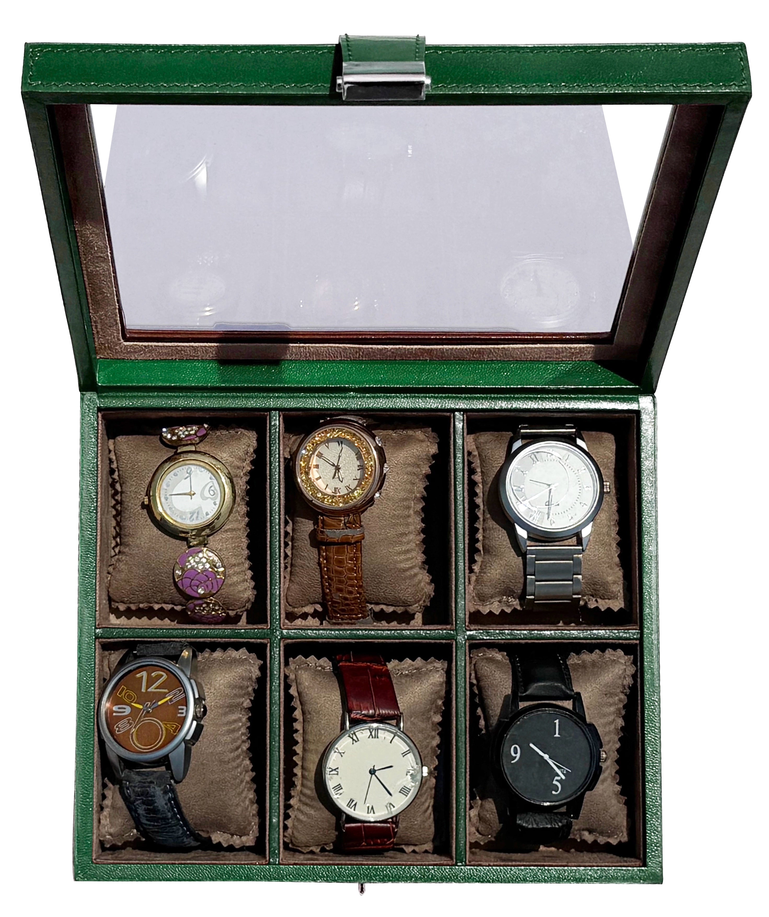 Prestige Leather Watch Case with Soft Pillows - 6-Slot Full-Grain Display Box