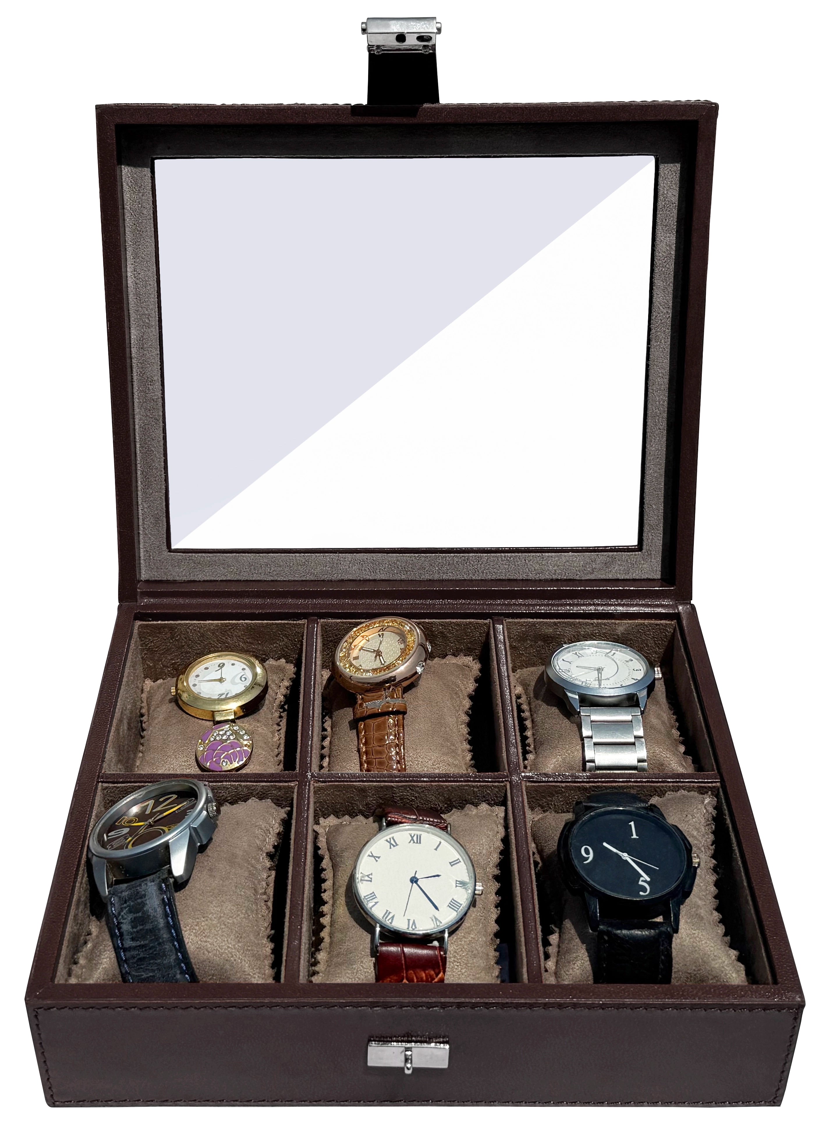 Prestige Leather Watch Case - 6-Slot Full-Grain Watch Storage Box