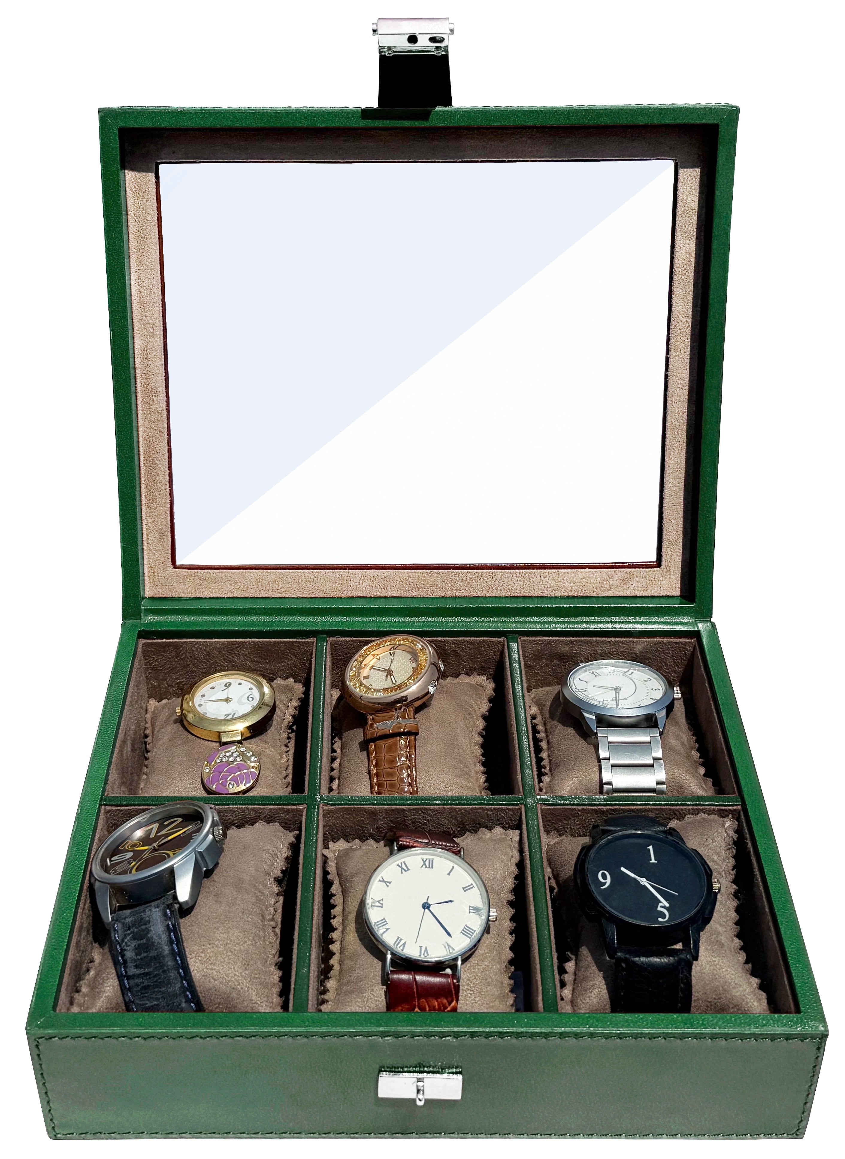 Prestige Leather Watch Case with Soft Pillows - 6-Slot Full-Grain Display Box