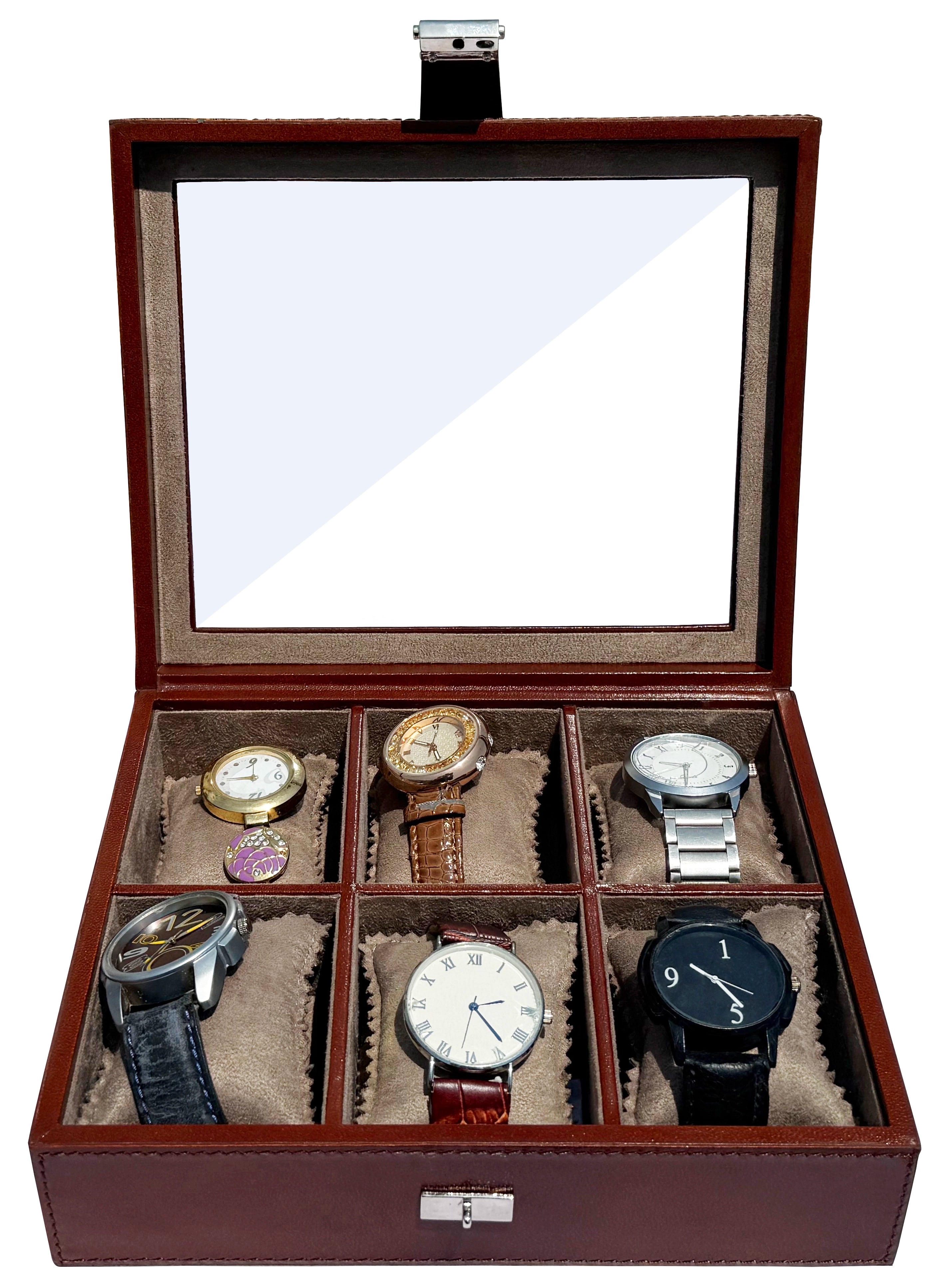 Prestige Leather Watch Case - 6-Slot Full-Grain Luxury Display Box