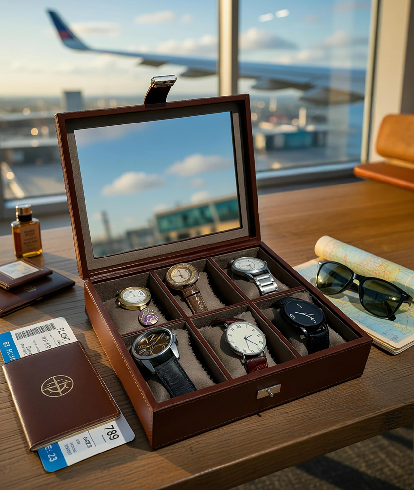 Prestige Leather Watch Case - 6-Slot Full-Grain Luxury Display Box