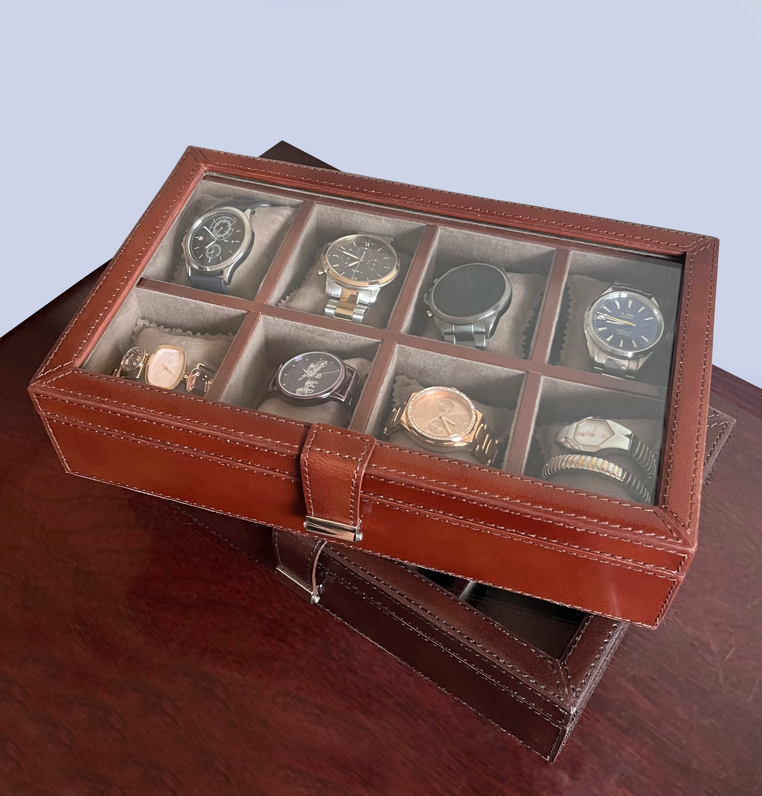 Signature Leather Watch Case - 8 Slots (Dark Brown)