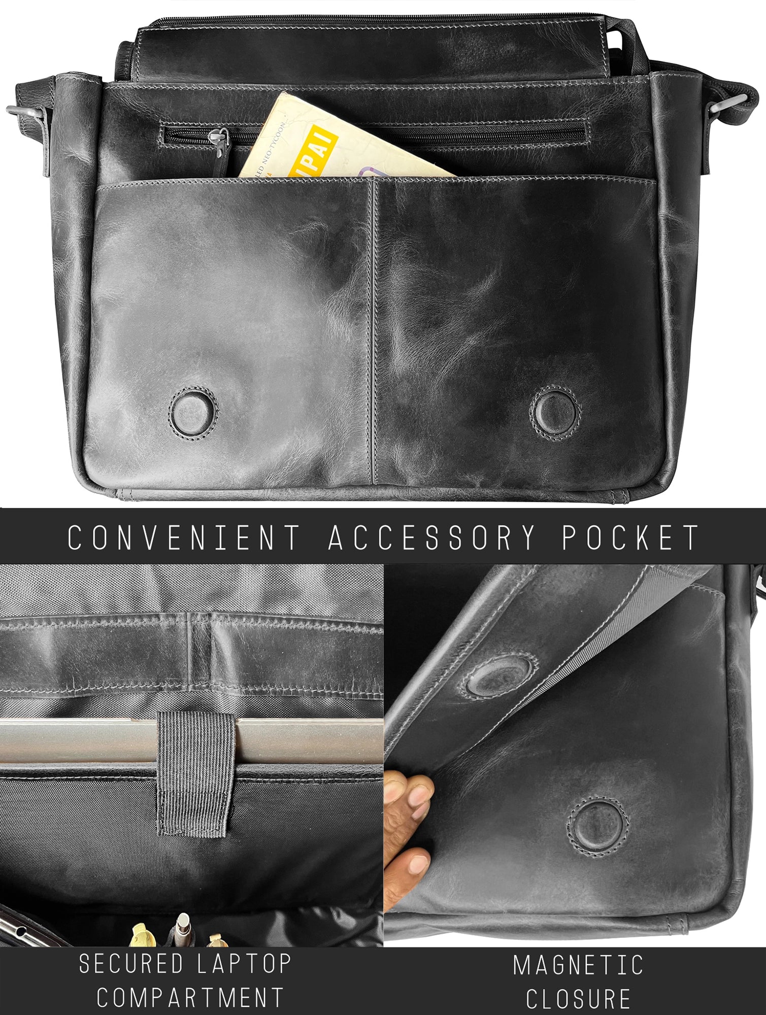 Leather Briefcase Bag for Men – Laptop Messenger for Office & Travel