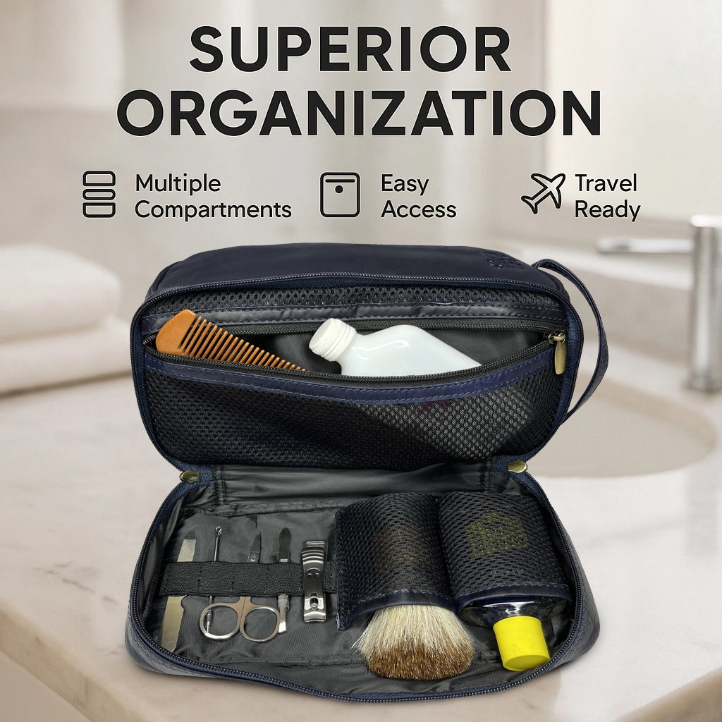 Leather Toiletry Bag for Men & Women - Travel Dopp Shaving Kit