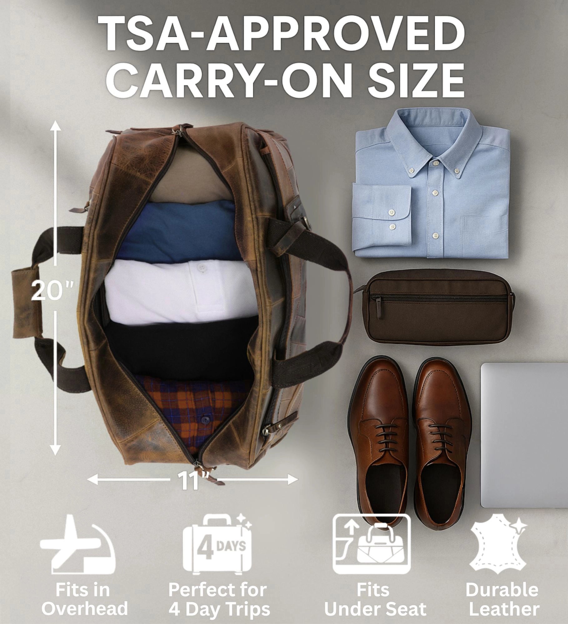 John Leather Travel Duffle Bag