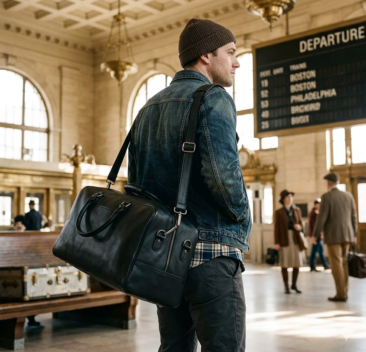 Leather Duffle Bag for Men : Dual Compartment Travel Weekender Bag