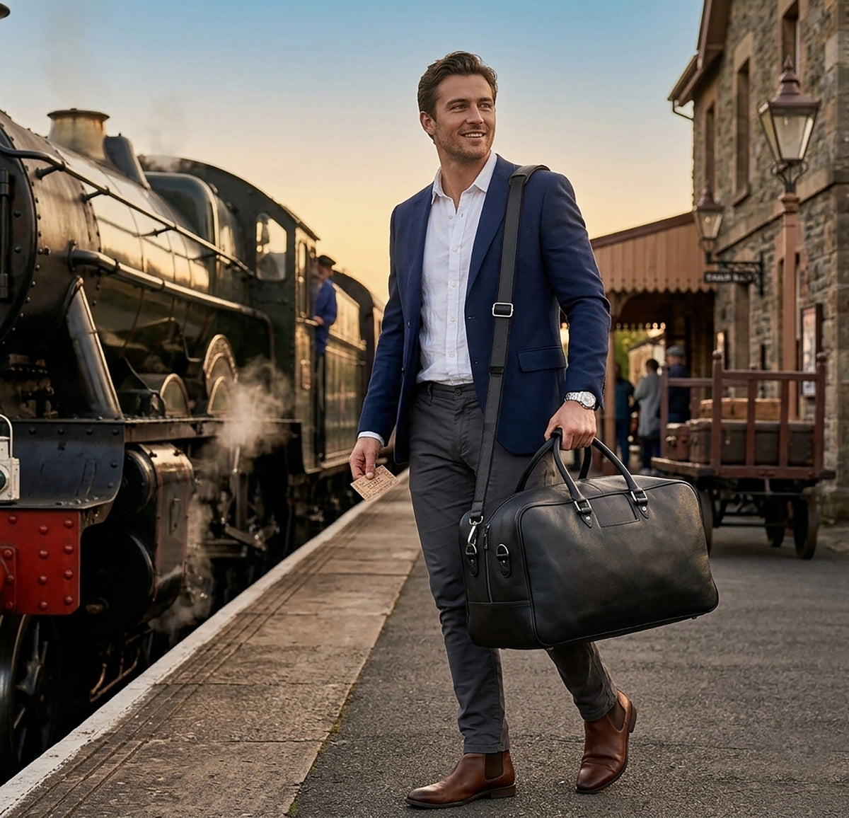 Leather Duffle Bag for Men : Dual Compartment Travel Weekender Bag