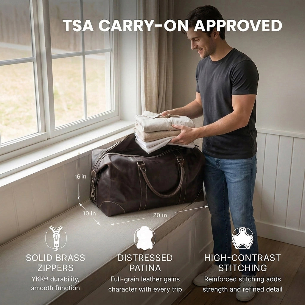 Leather Duffle Bag for Men - Full-Grain Travel Weekender Carry-on