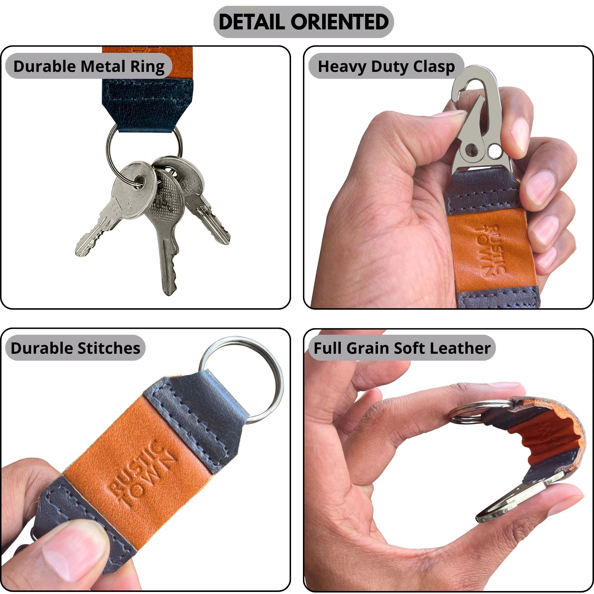 Leather Key Ring Holder - Compact Belt Keychain with Fob Car Key Chain