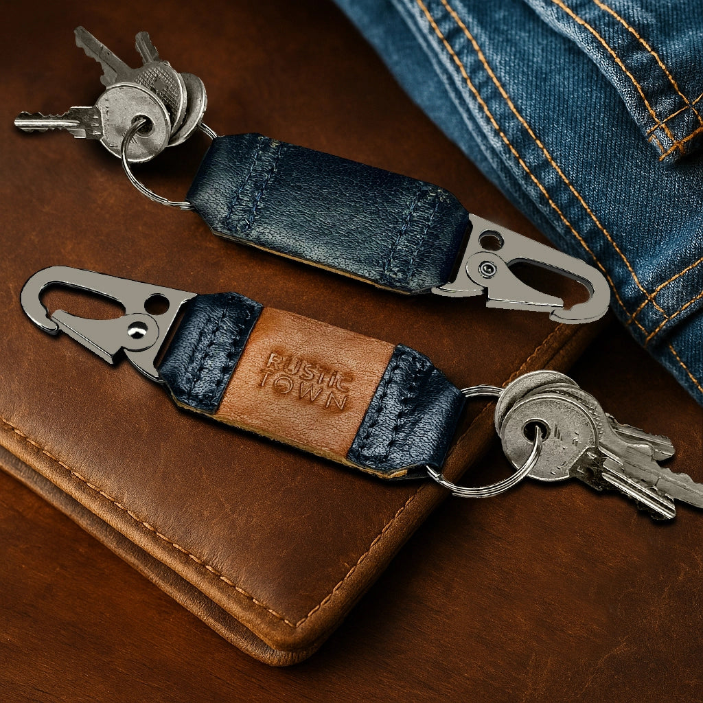 Leather Key Ring Holder - Compact Belt Keychain with Fob Car Key Chain