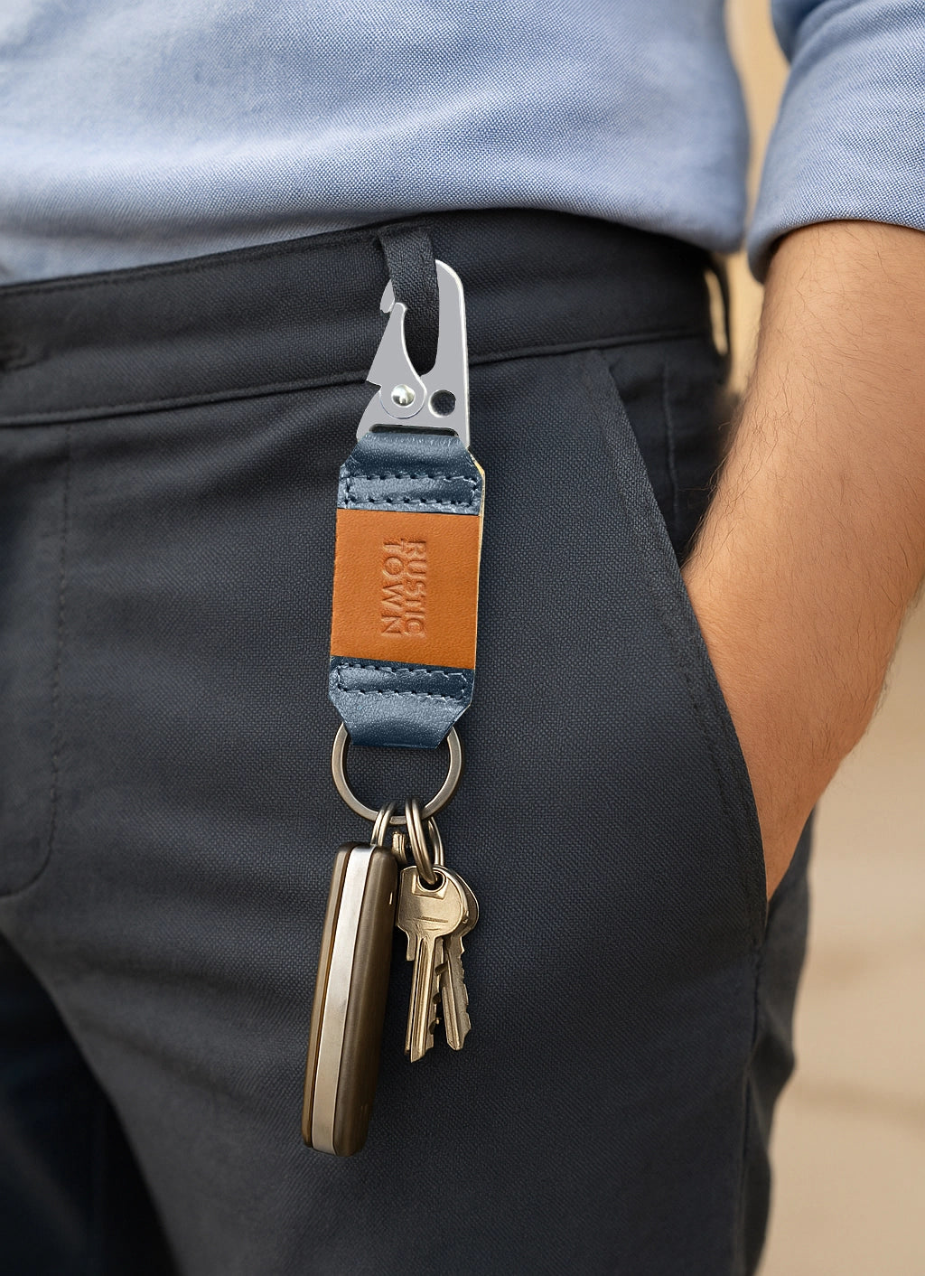Leather Key Ring Holder - Compact Belt Keychain with Fob Car Key Chain