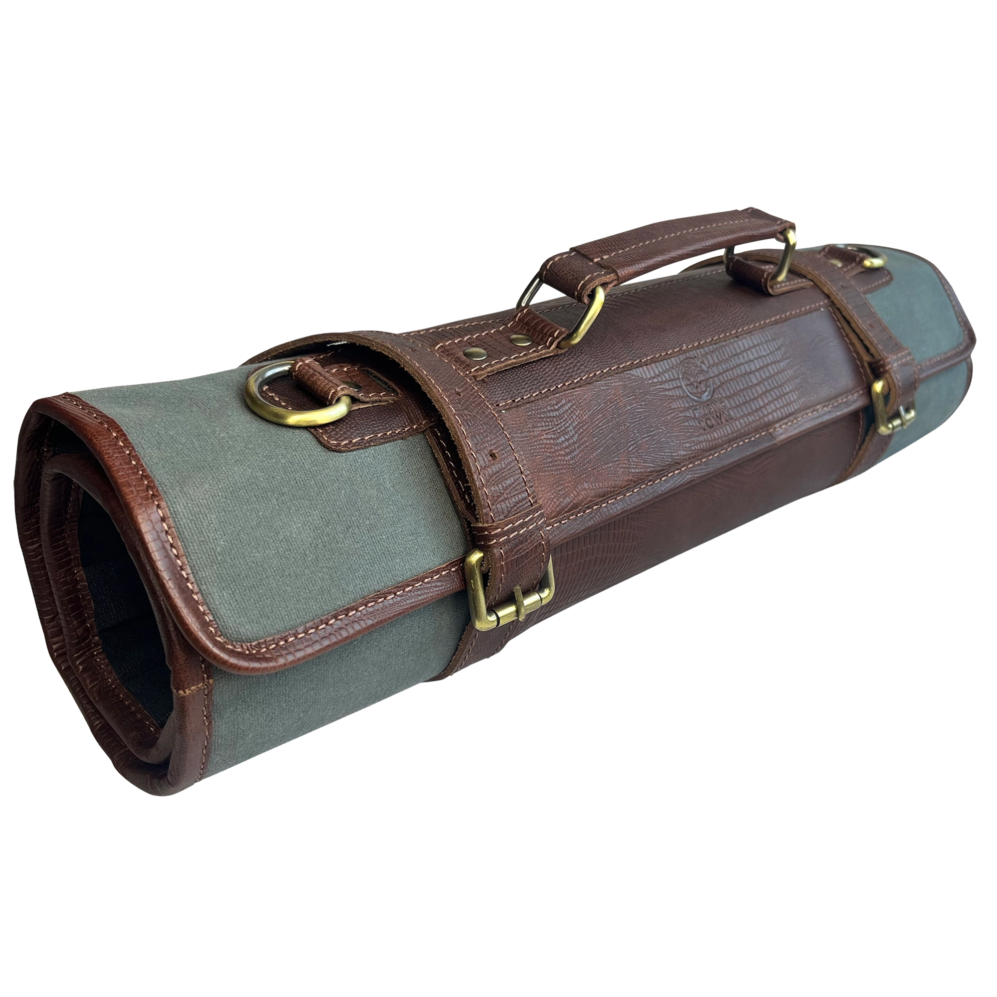 Leather Canvas Knife Roll Storage Bag (Chocolate Grey)