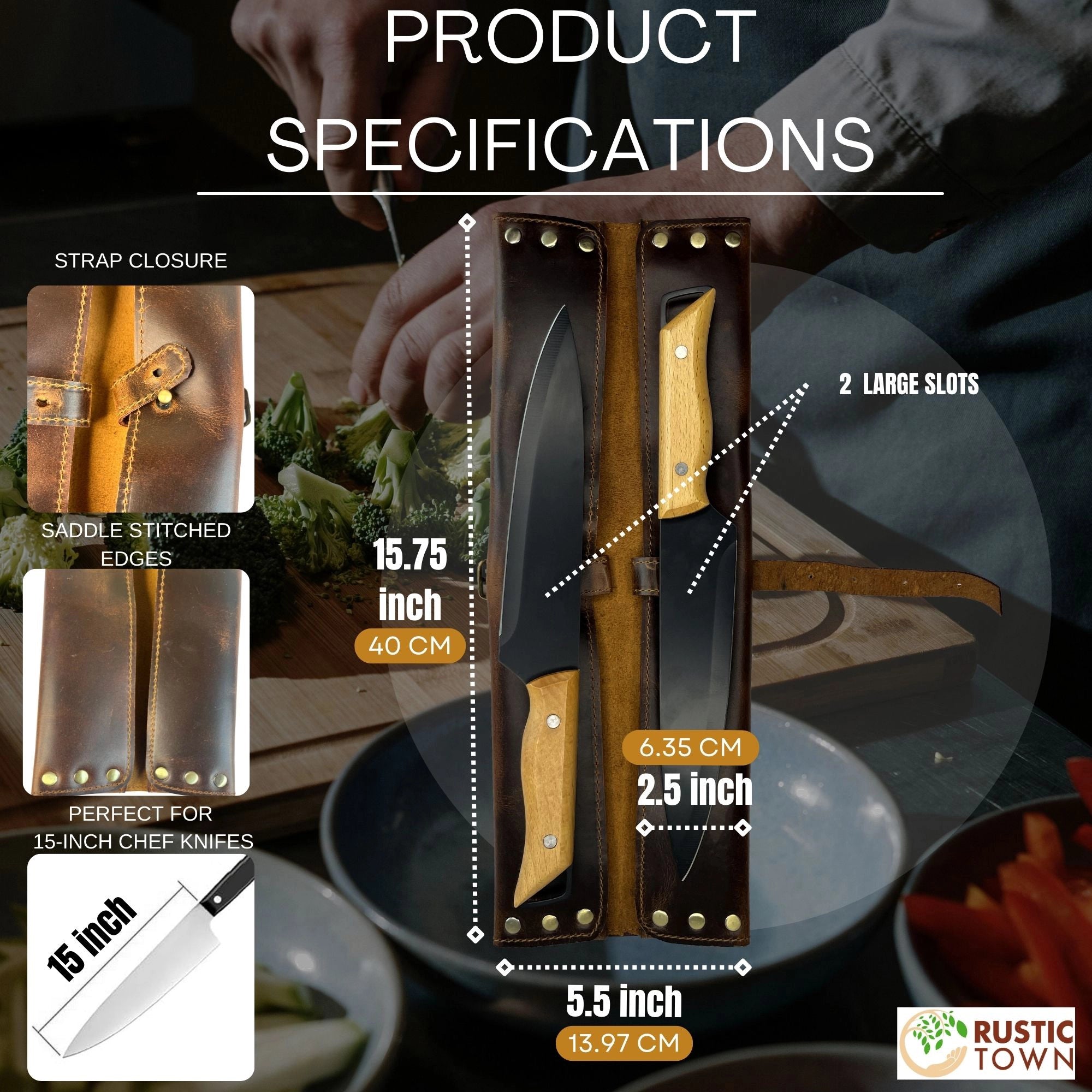 Leather Chef's Knife Case Holder - 2 Knife Slots (Brown)