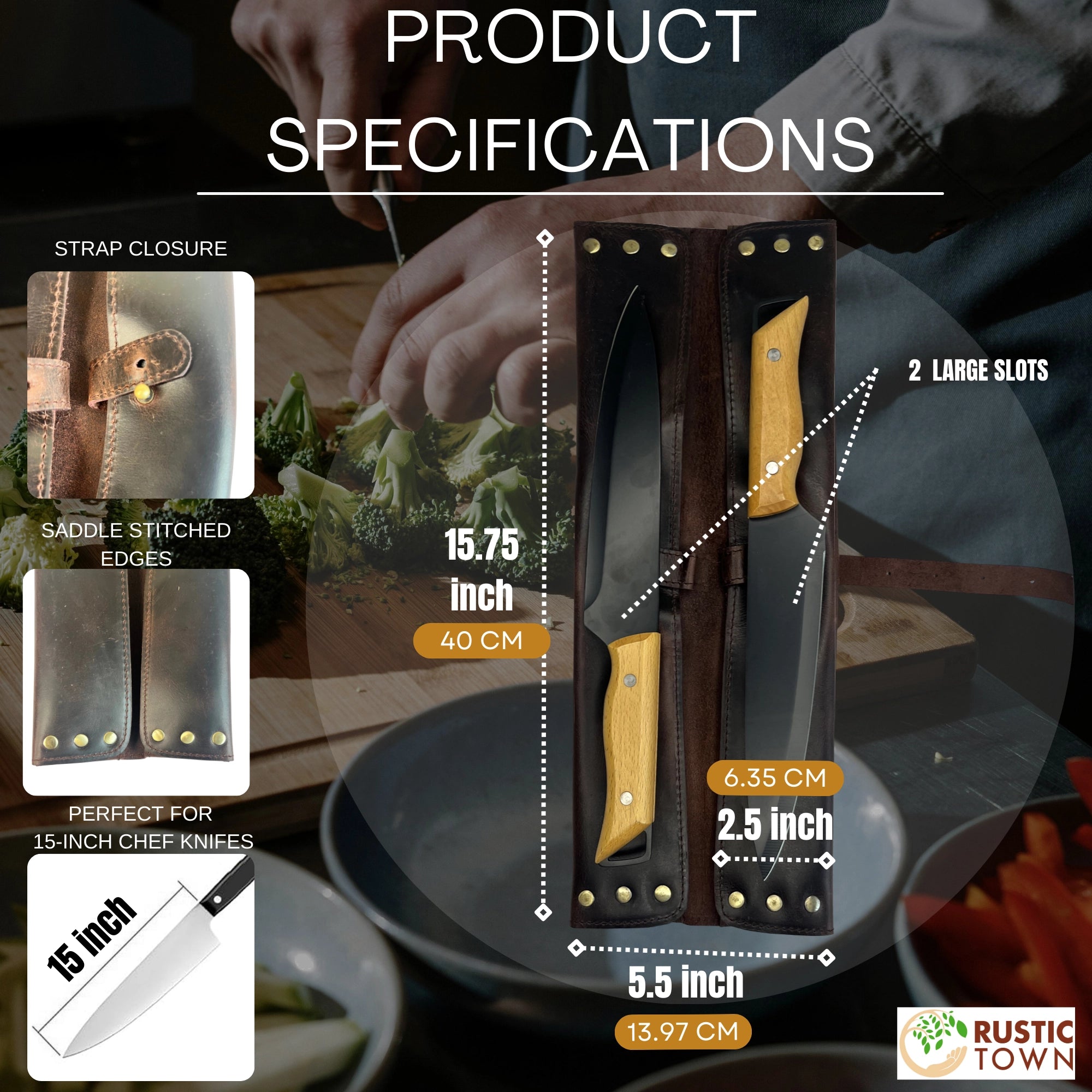 Leather Chef's Knife Case Holder - 2 Knife Slots (Dark Brown)