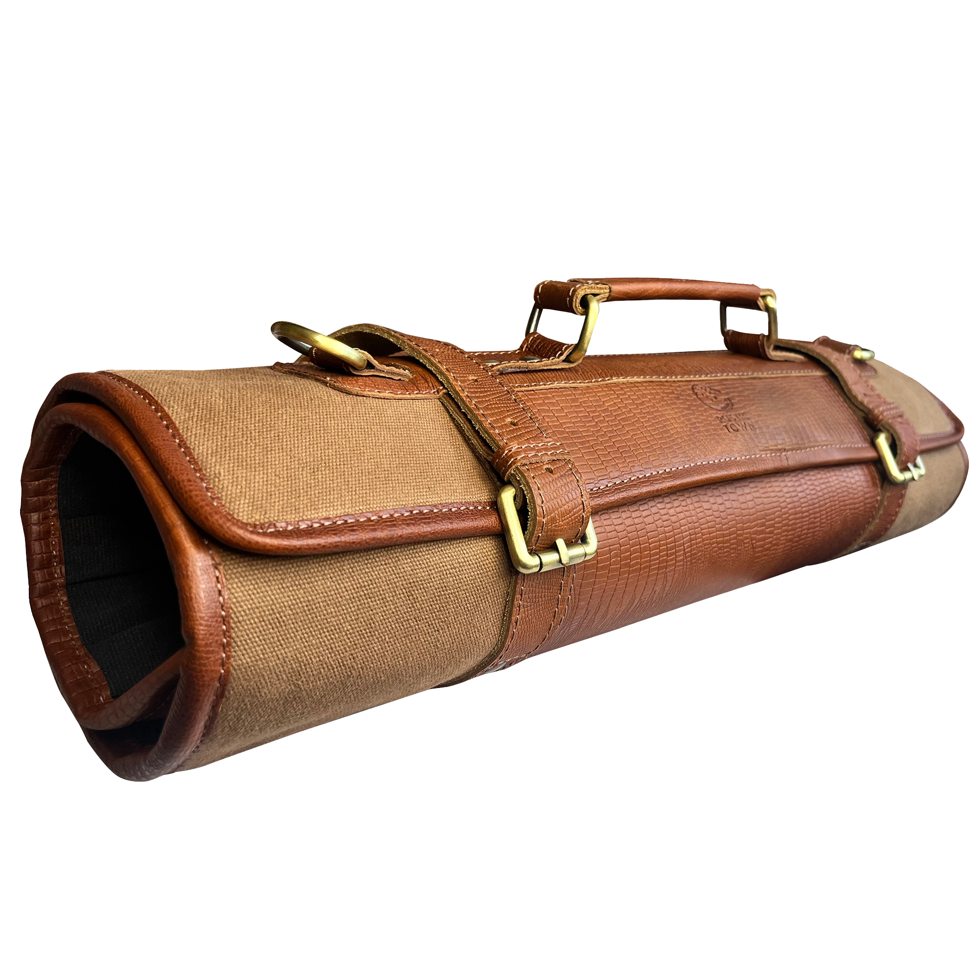 Leather Canvas Knife Roll Storage Bag (Brown Rust)