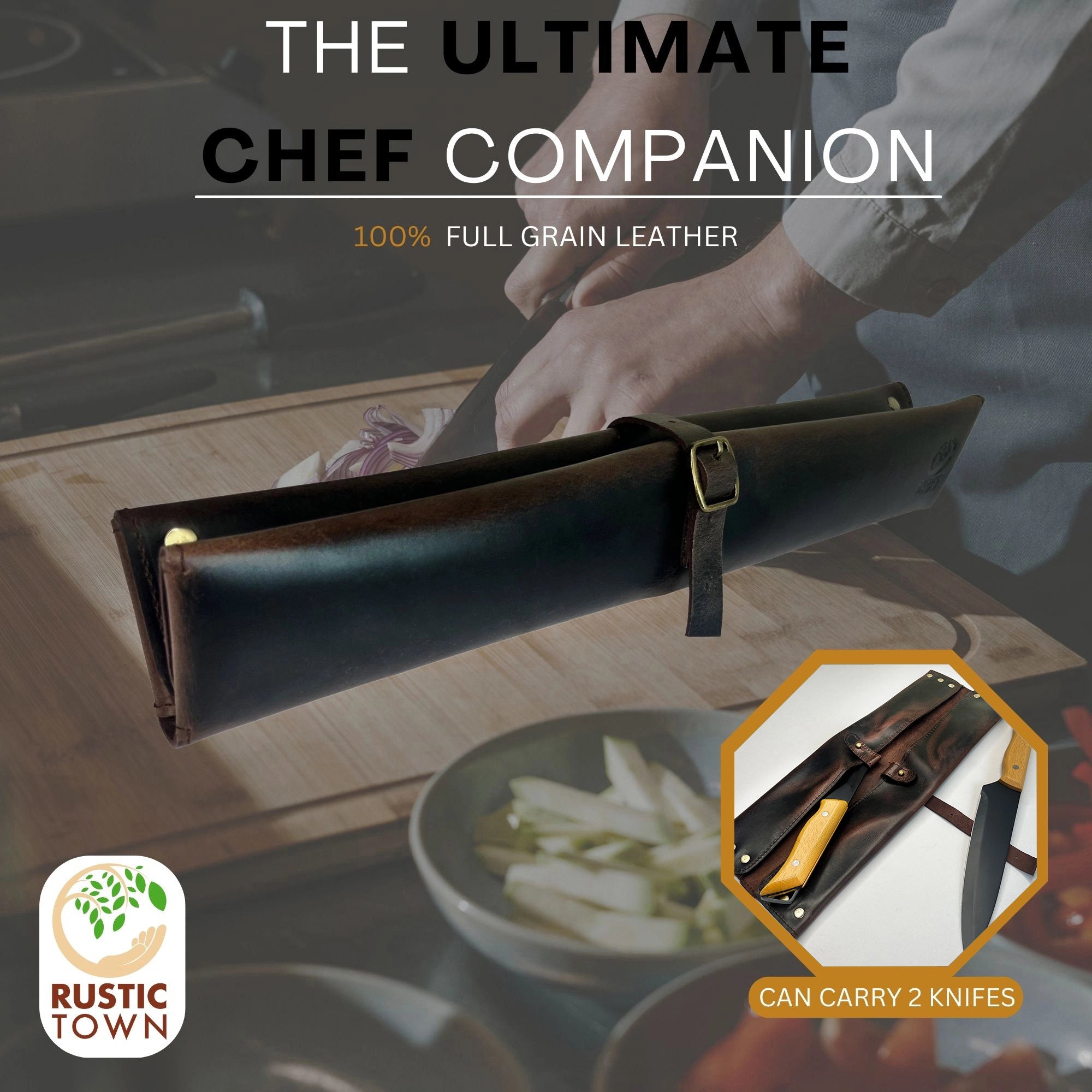 Leather Chef's Knife Case Holder - 2 Knife Slots (Dark Brown)