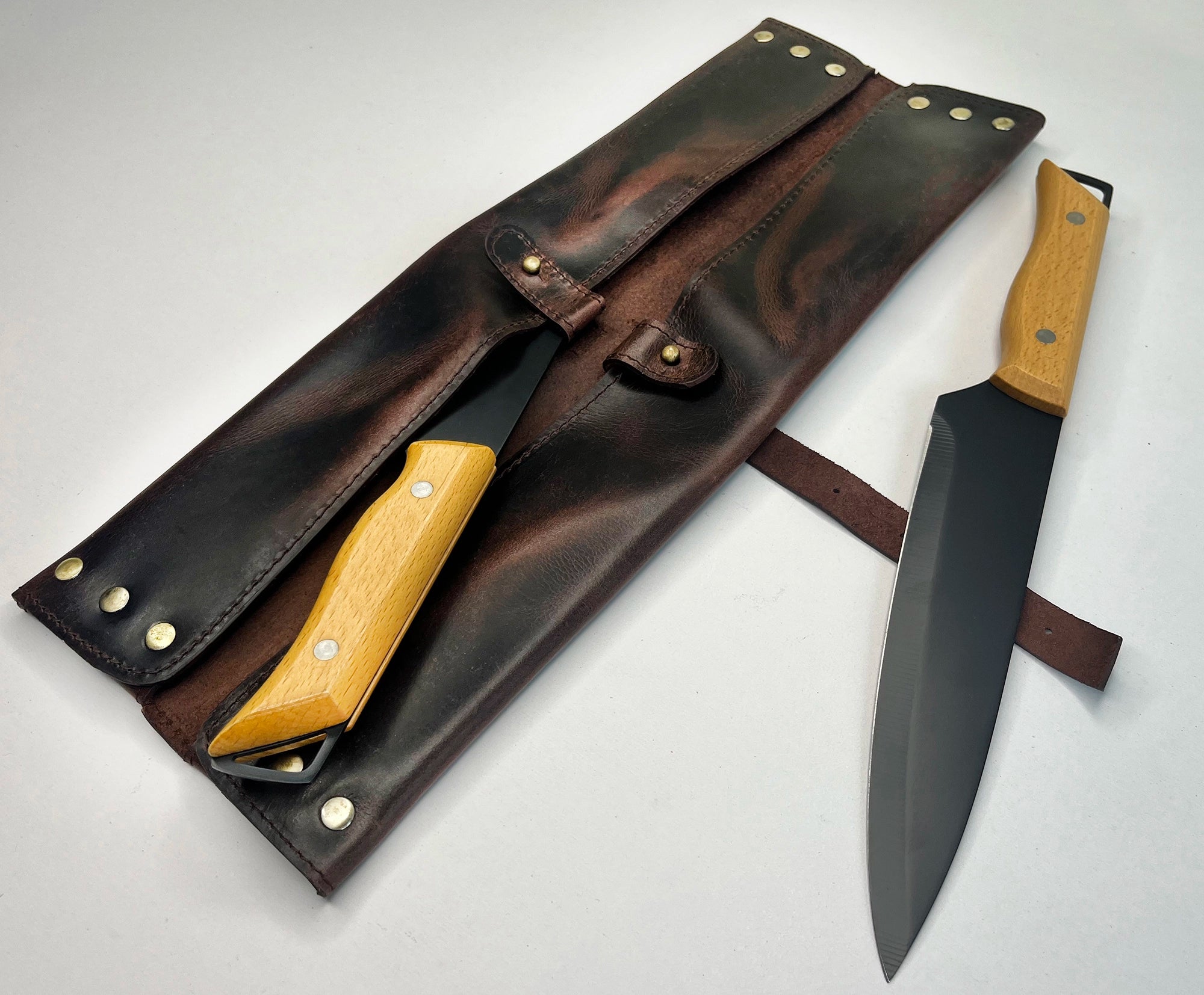 Leather Chef's Knife Case Holder - 2 Knife Slots (Dark Brown)