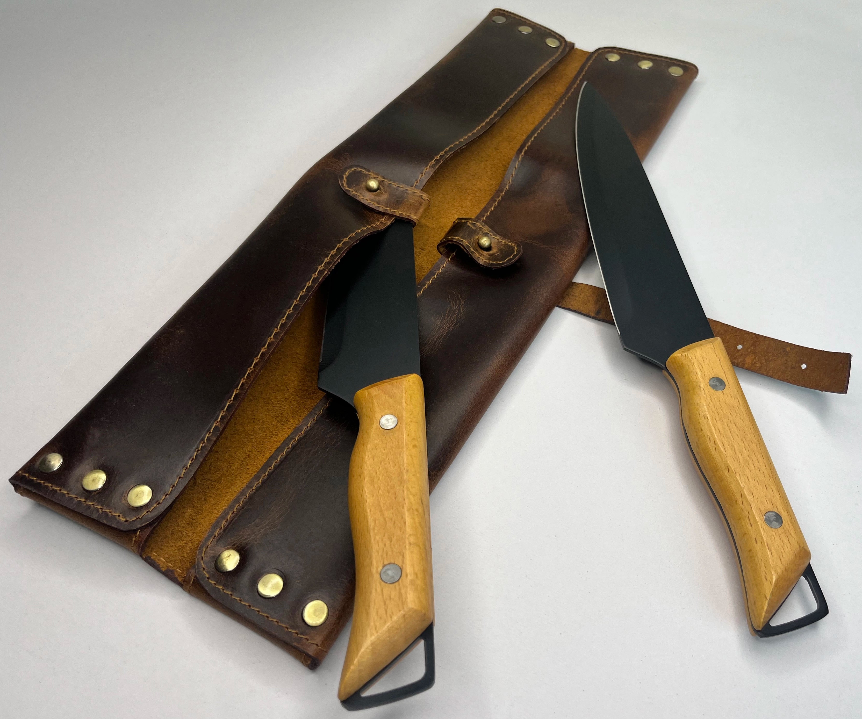 Leather Chef's Knife Case Holder - 2 Knife Slots (Brown)