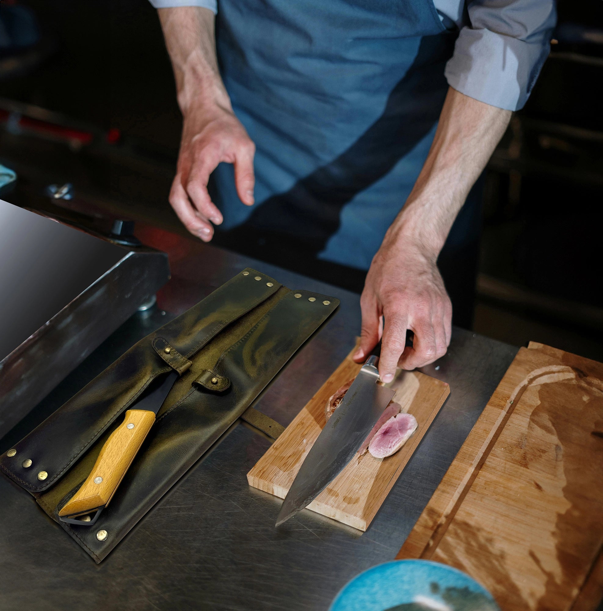 Leather Chef's Knife Case Holder - 2 Knife Slots (Brown)