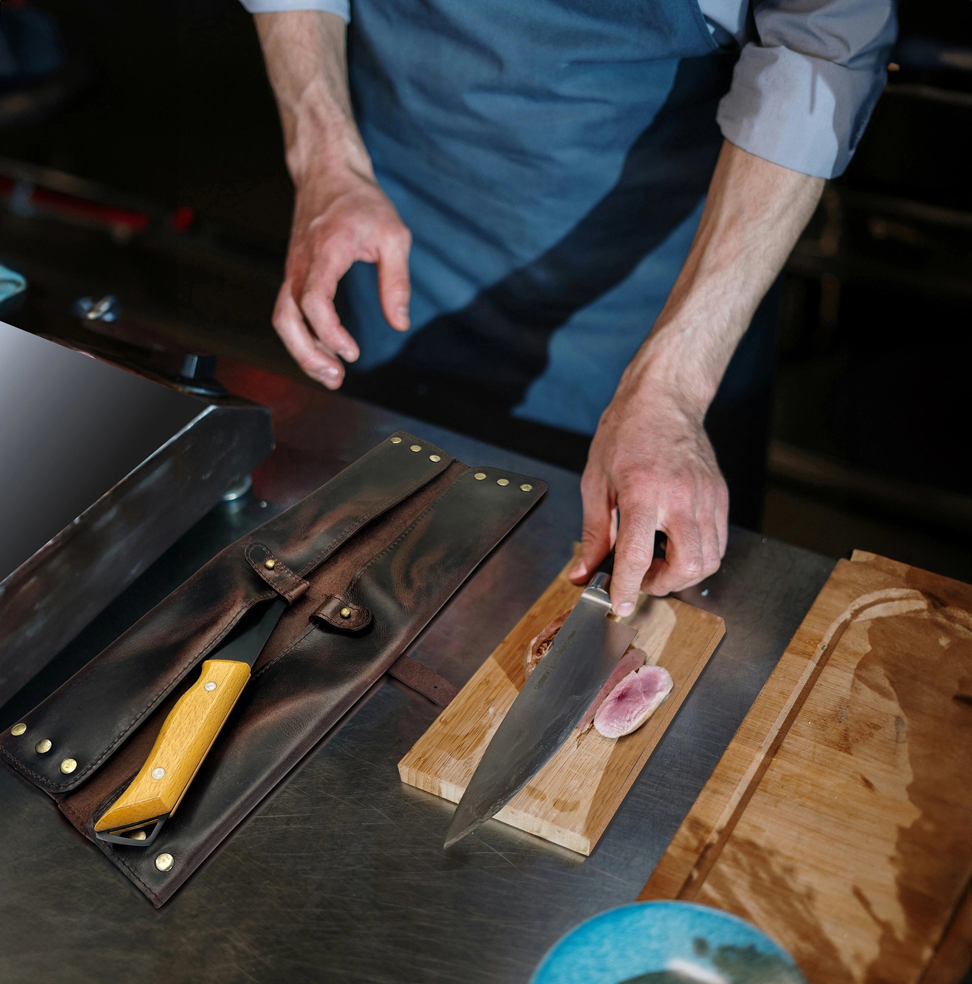 Leather Chef's Knife Case Holder - 2 Knife Slots (Dark Brown)