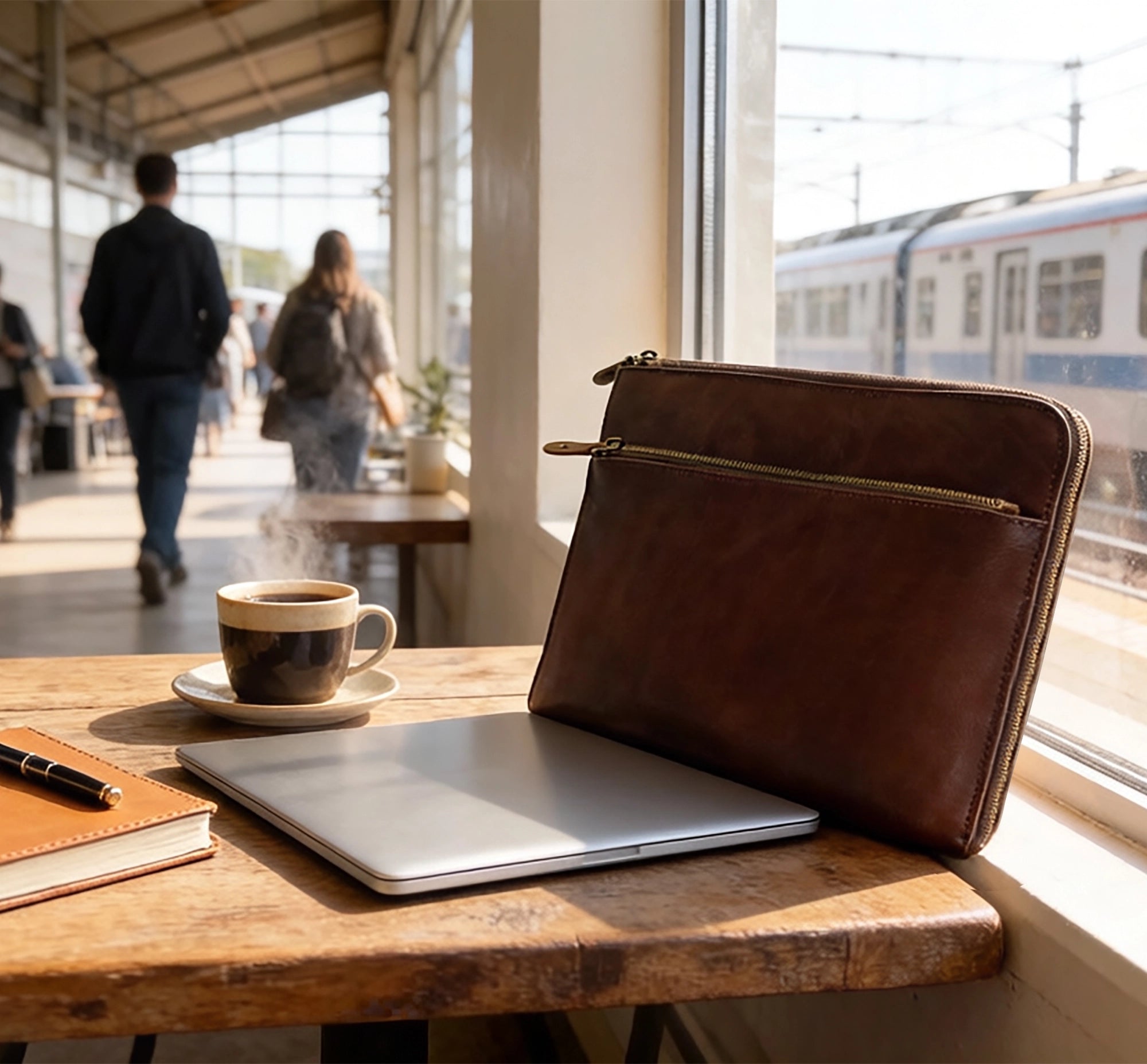 Leather Laptop Sleeve with Integrated Hand Strap
