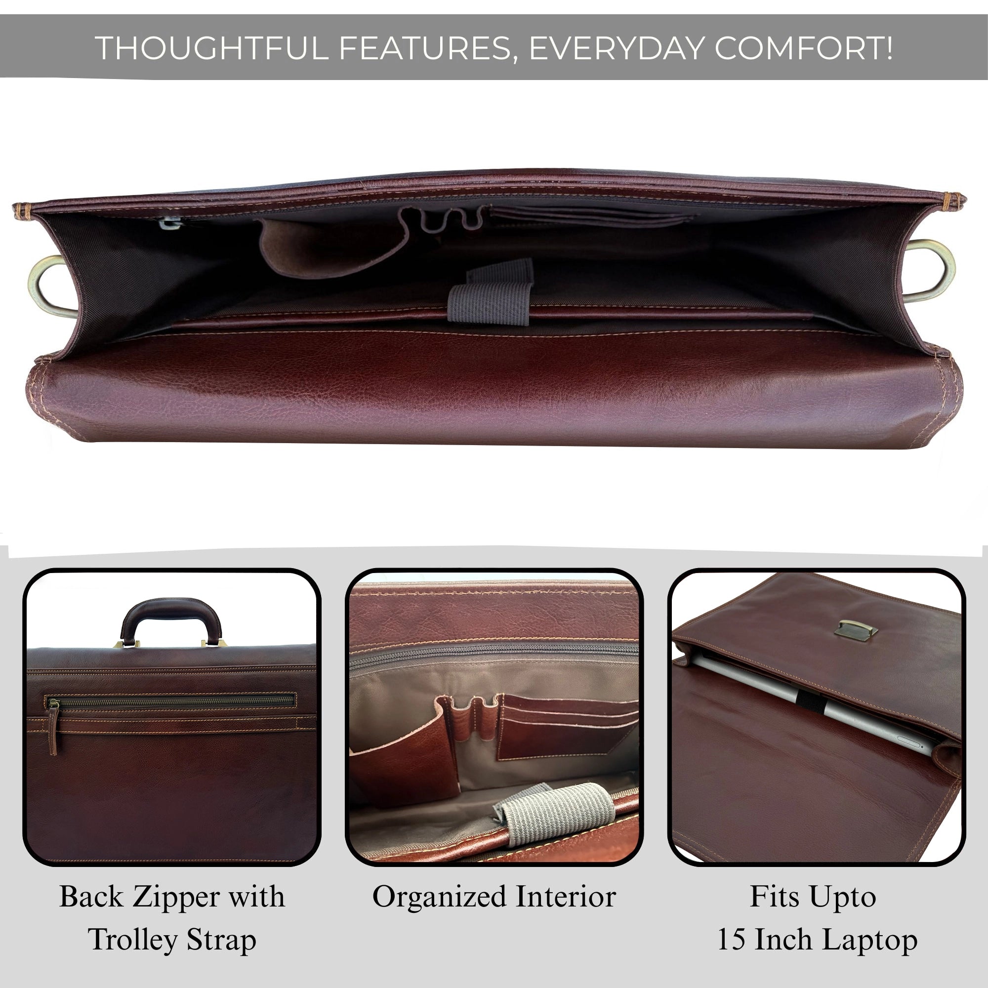 Leather Briefcase for Men - Slim Professional Laptop Messenger Bag